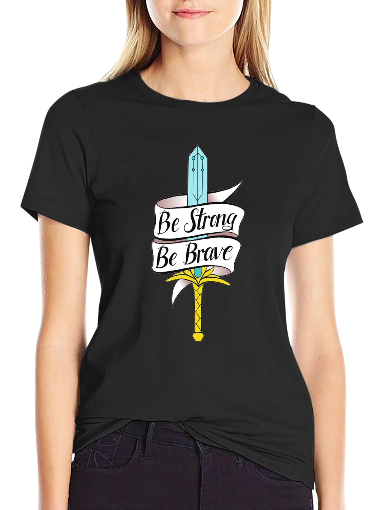 Be Strong Be Brave Sword Graphic Black Tee