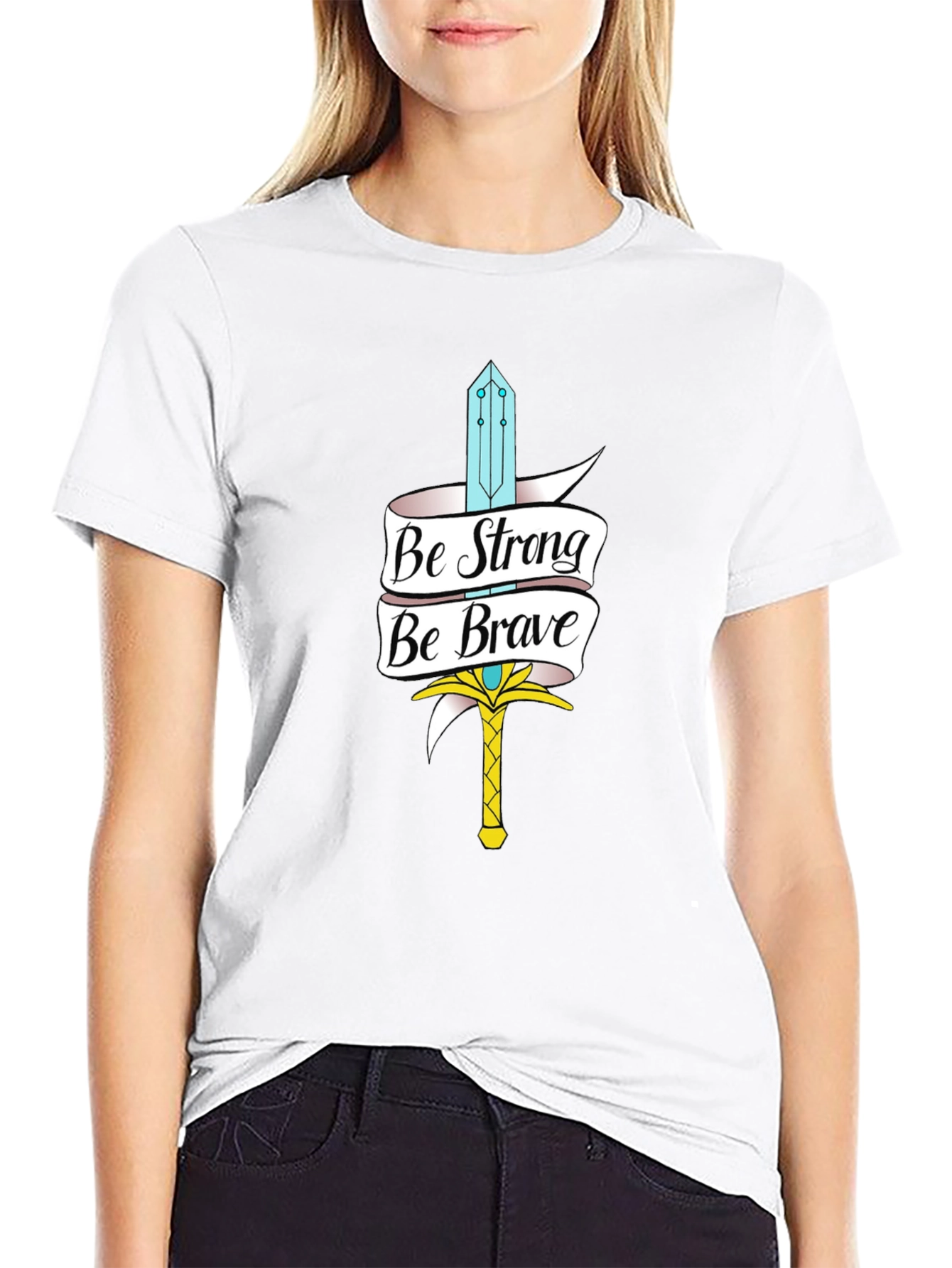 Be Strong Be Brave Sword Graphic Black Tee