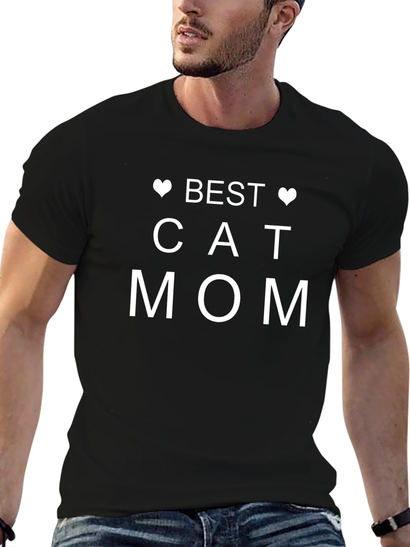 Best Cat Mom T-Shirt - Black Crew Neck Tee