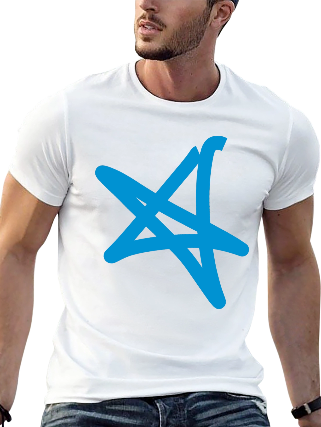 Cool Blue Star Graphic Black T-Shirt