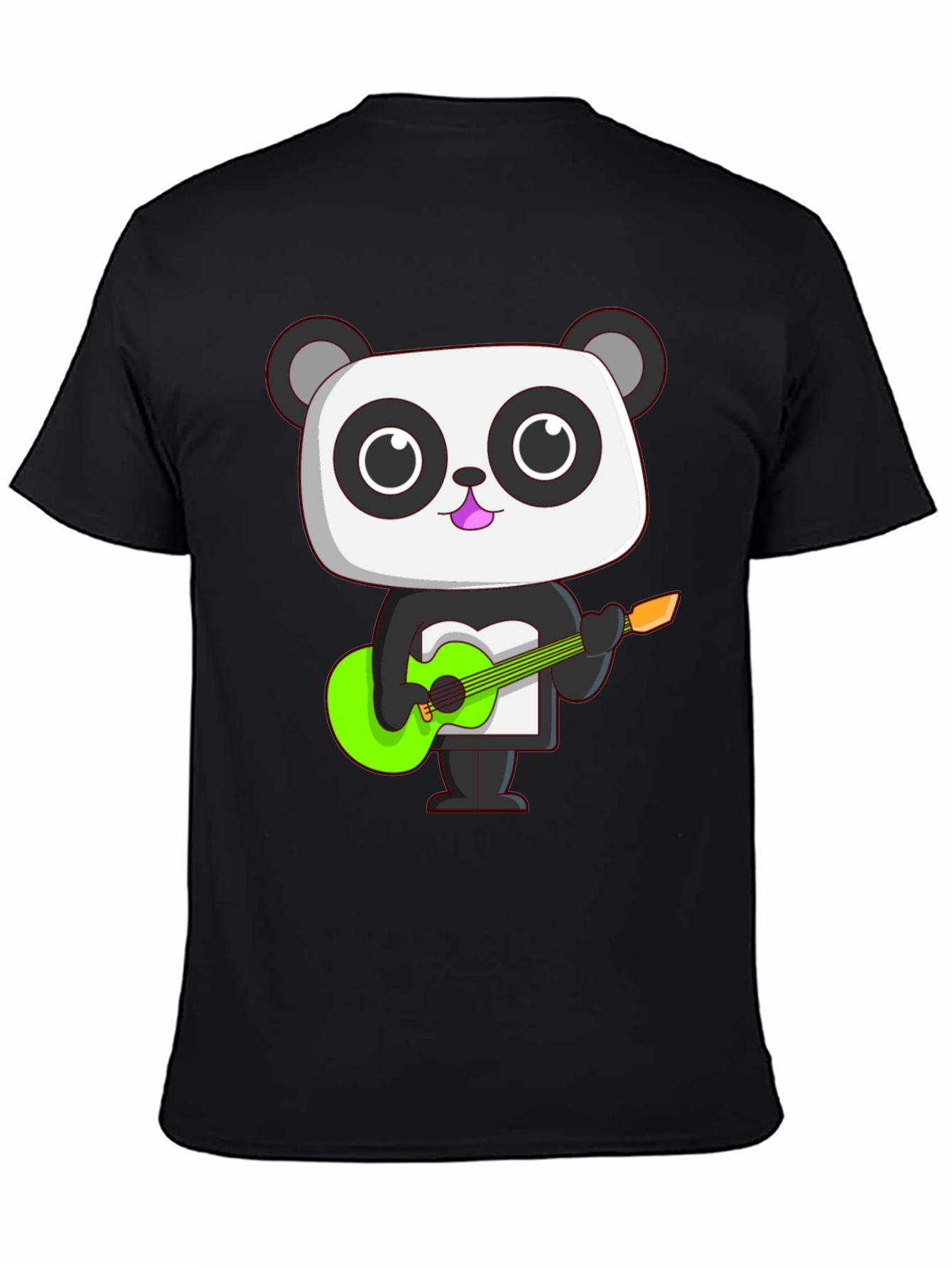 Panda Guitarist Graphic Tee - Black Cotton T-Shirt