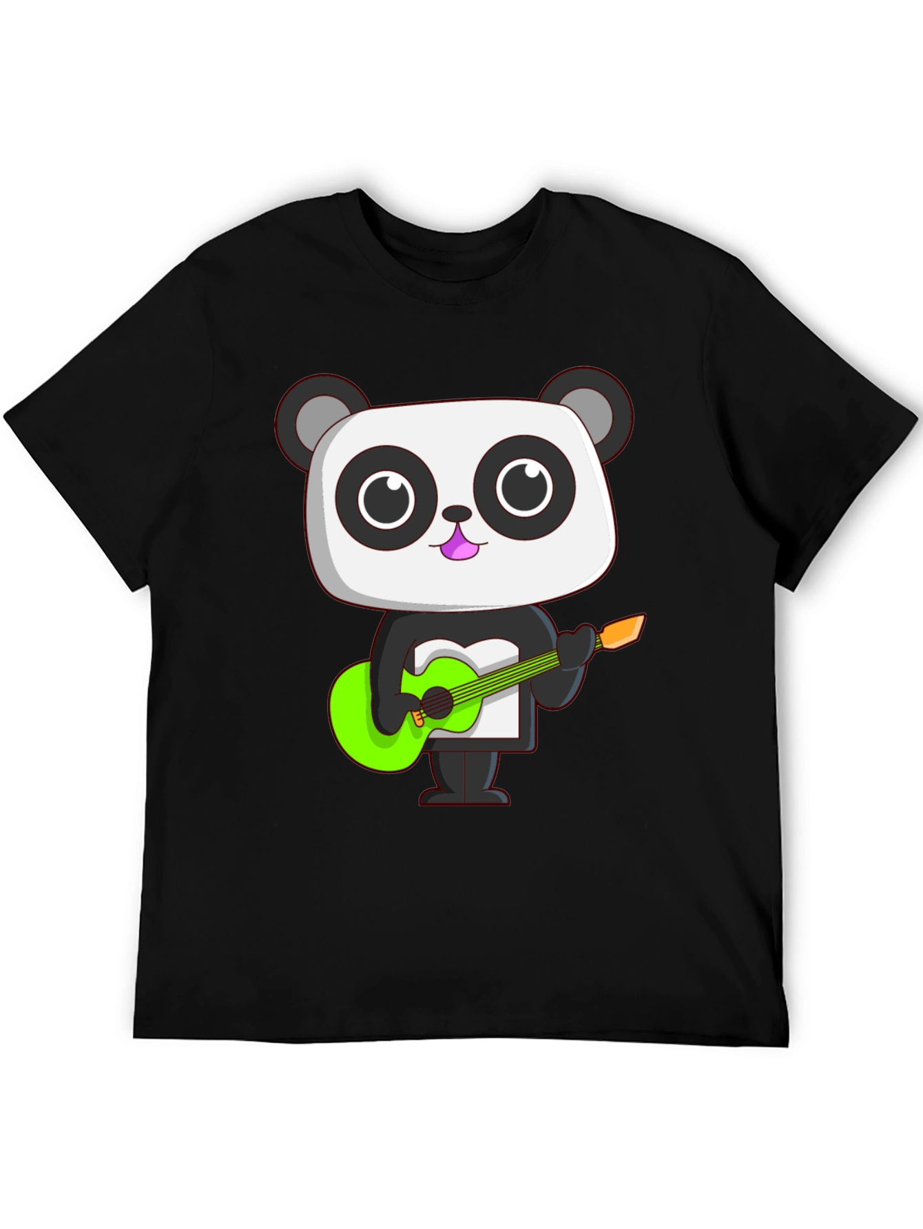 Panda Guitarist Graphic Tee - Black Cotton T-Shirt