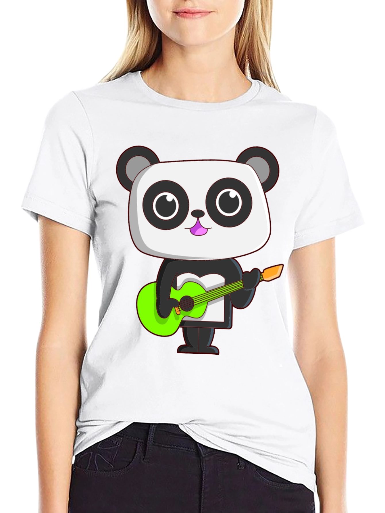 Panda Guitarist Graphic Tee - Black Cotton T-Shirt