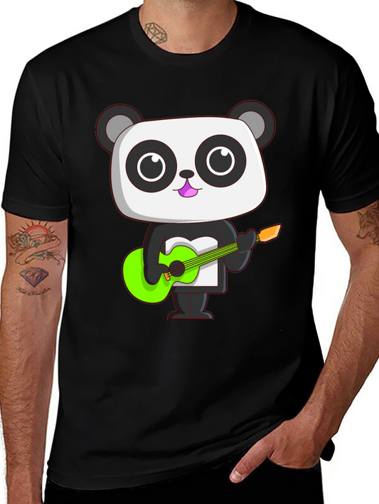 Panda Guitarist Graphic Tee - Black Cotton T-Shirt