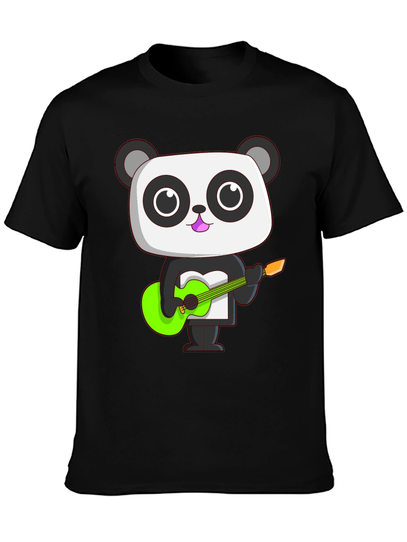 Panda Guitarist Graphic Tee - Black Cotton T-Shirt