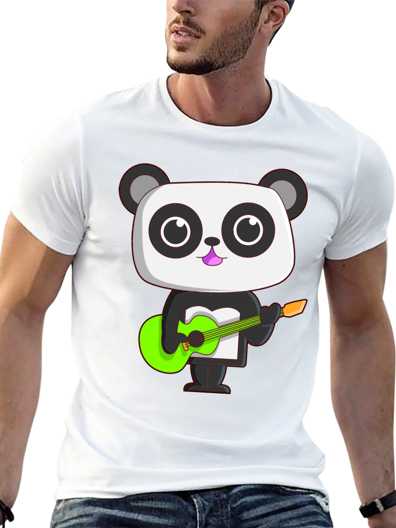 Panda Guitarist Graphic Tee - Black Cotton T-Shirt