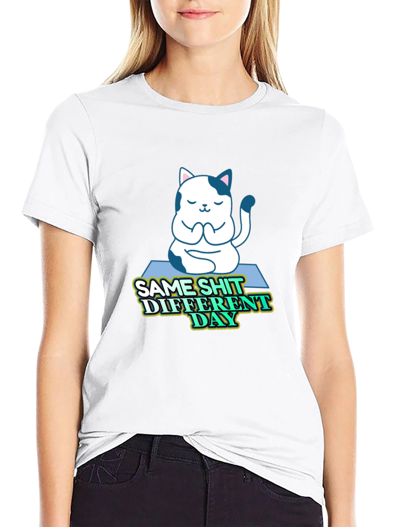 Funny Yoga Cat T-Shirt - Same Shit Different Day