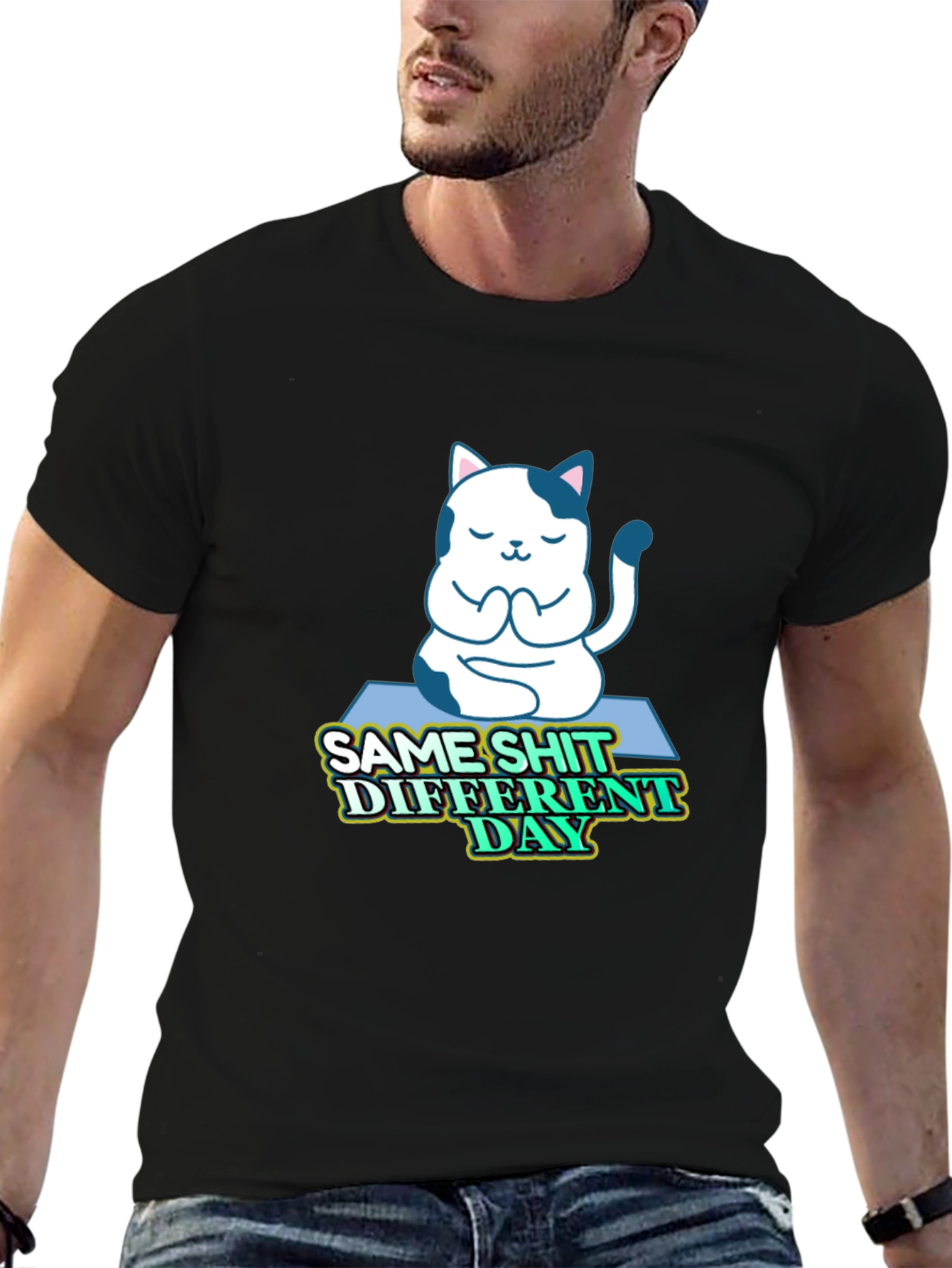 Funny Yoga Cat T-Shirt - Same Shit Different Day