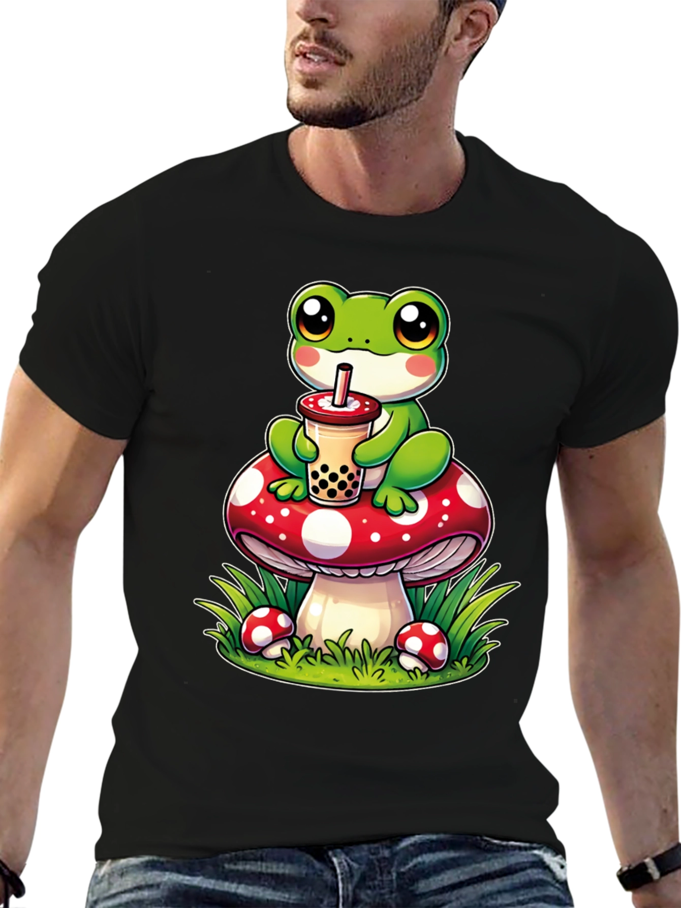 Frog On Mushroom Bubble Tea T-Shirt