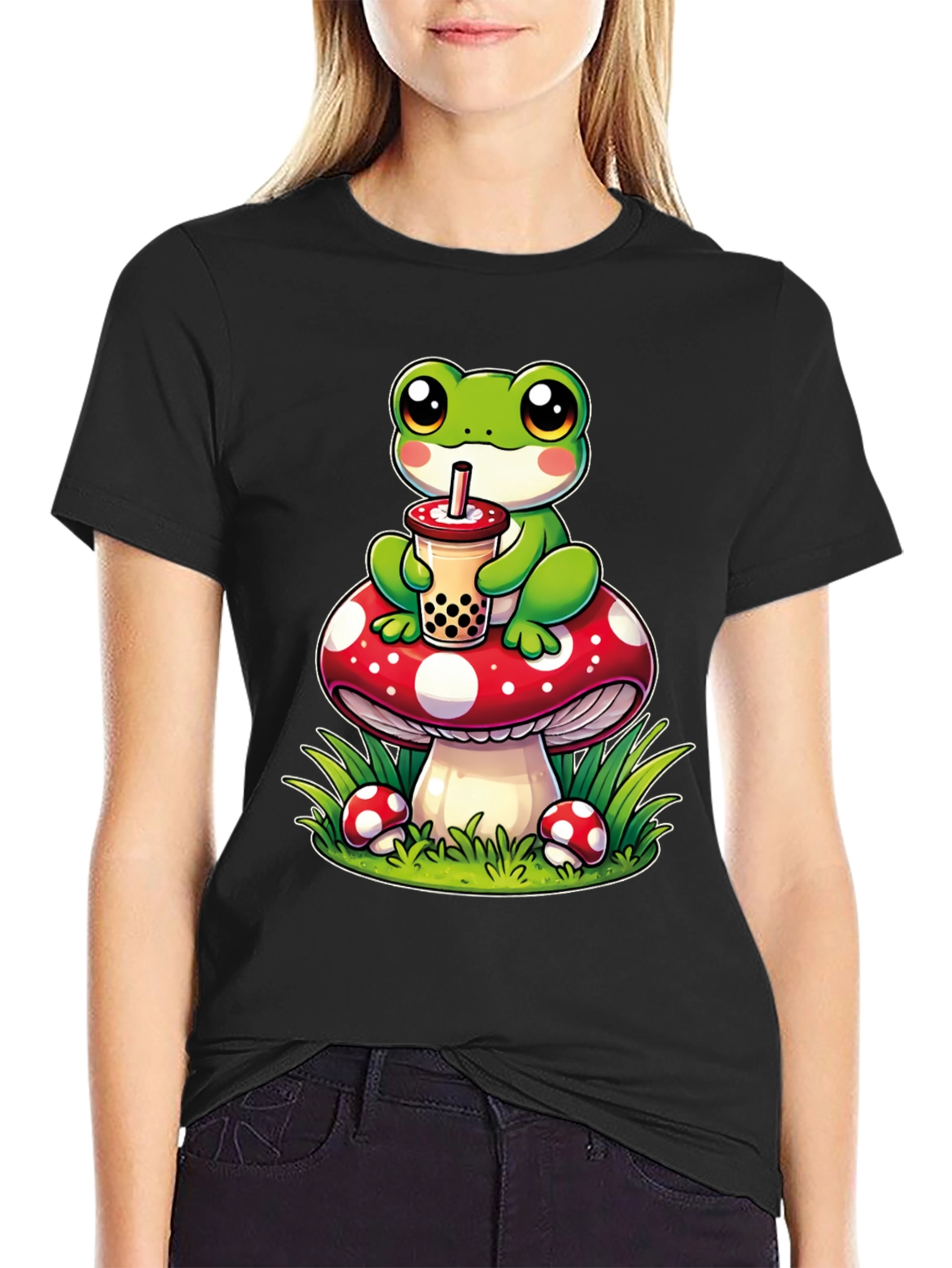 Frog On Mushroom Bubble Tea T-Shirt