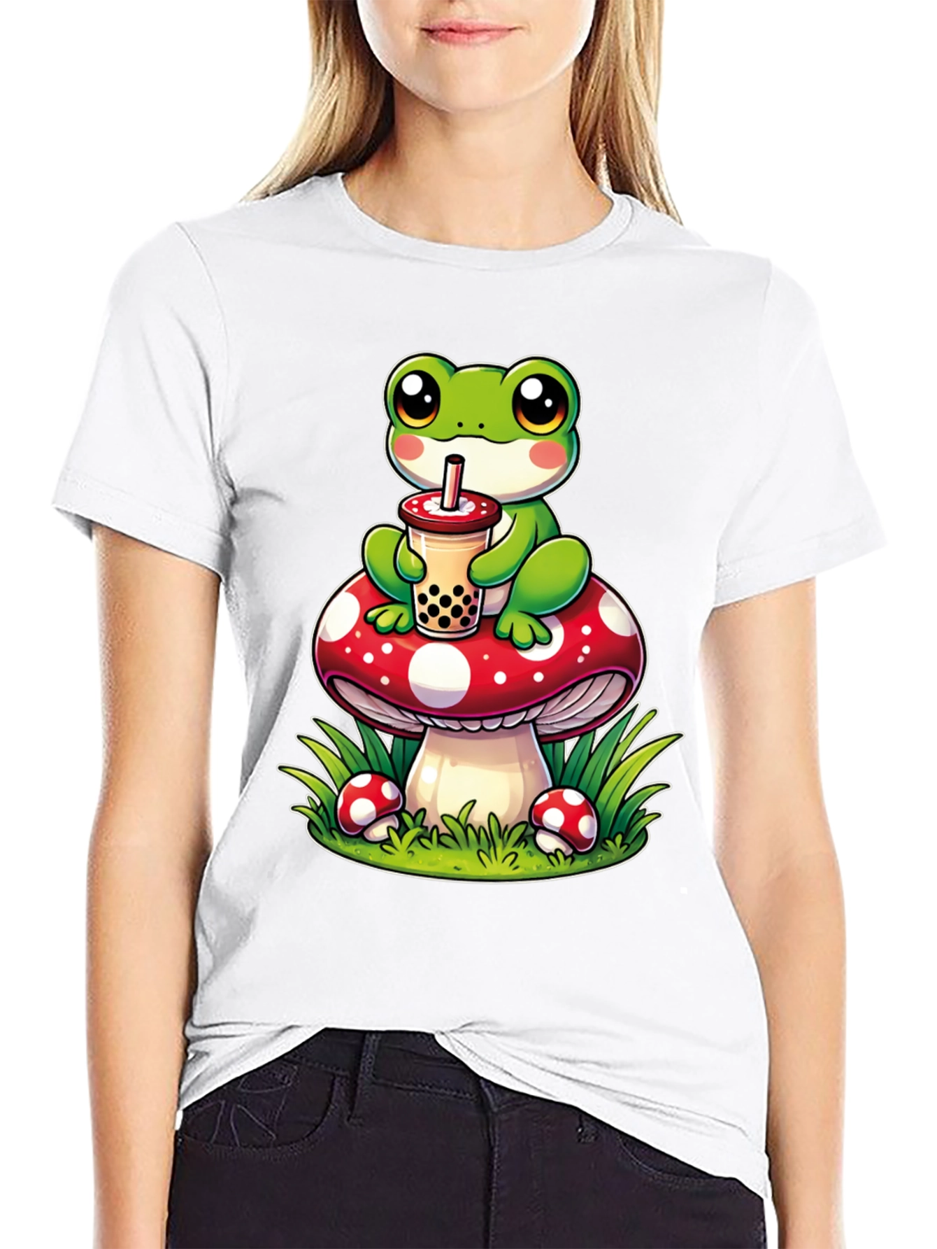 Frog On Mushroom Bubble Tea T-Shirt