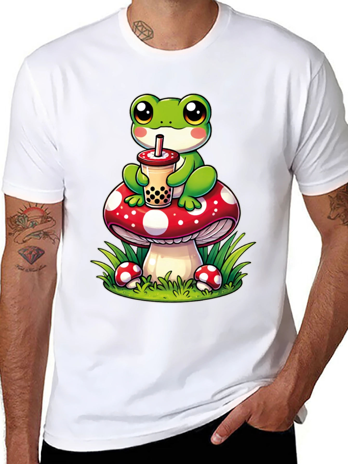Frog On Mushroom Bubble Tea T-Shirt