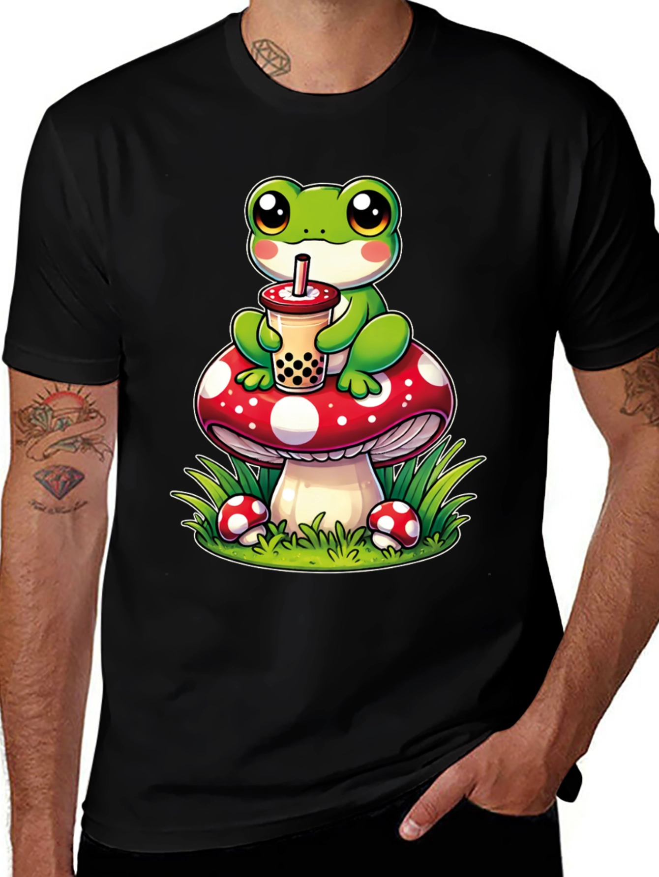 Frog On Mushroom Bubble Tea T-Shirt