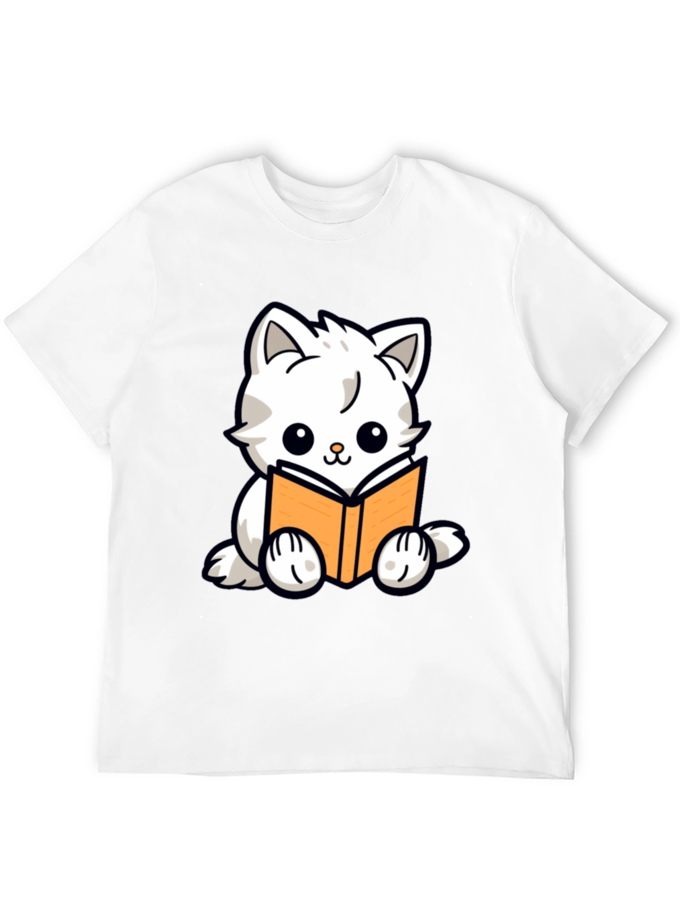 Cute Cat Reading Book Graphic T-Shirt - Black