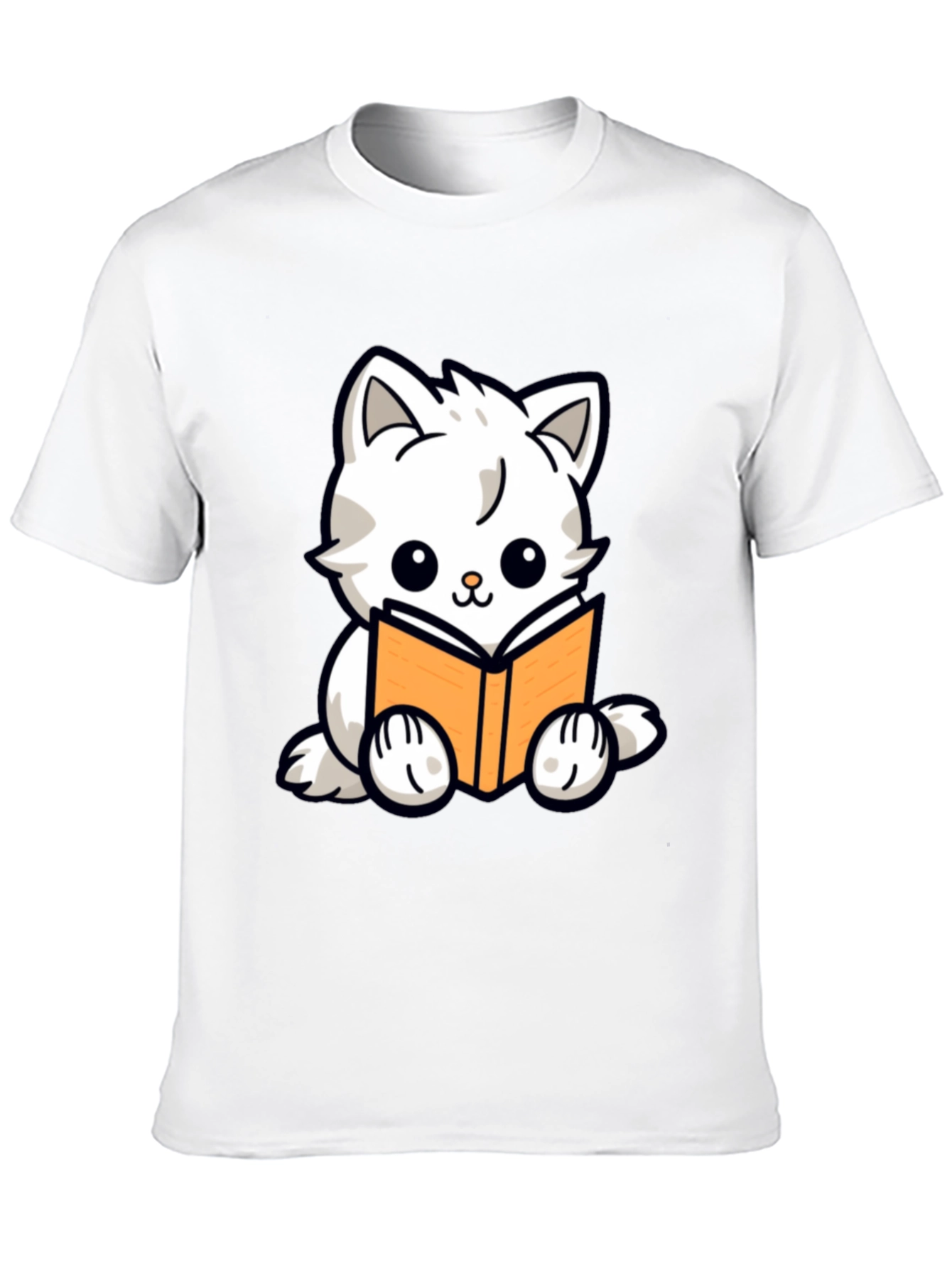 Cute Cat Reading Book Graphic T-Shirt - Black