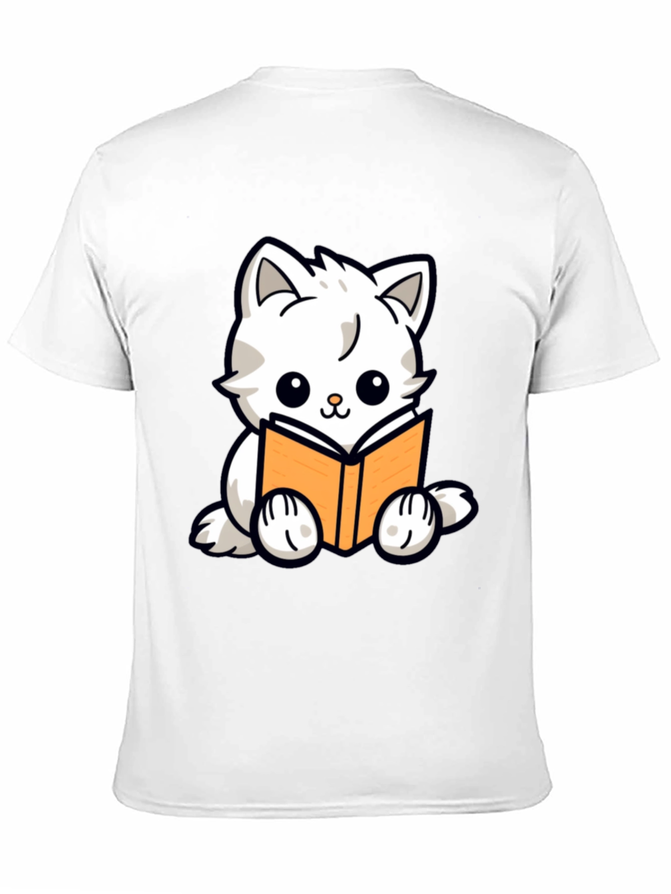 Cute Cat Reading Book Graphic T-Shirt - Black