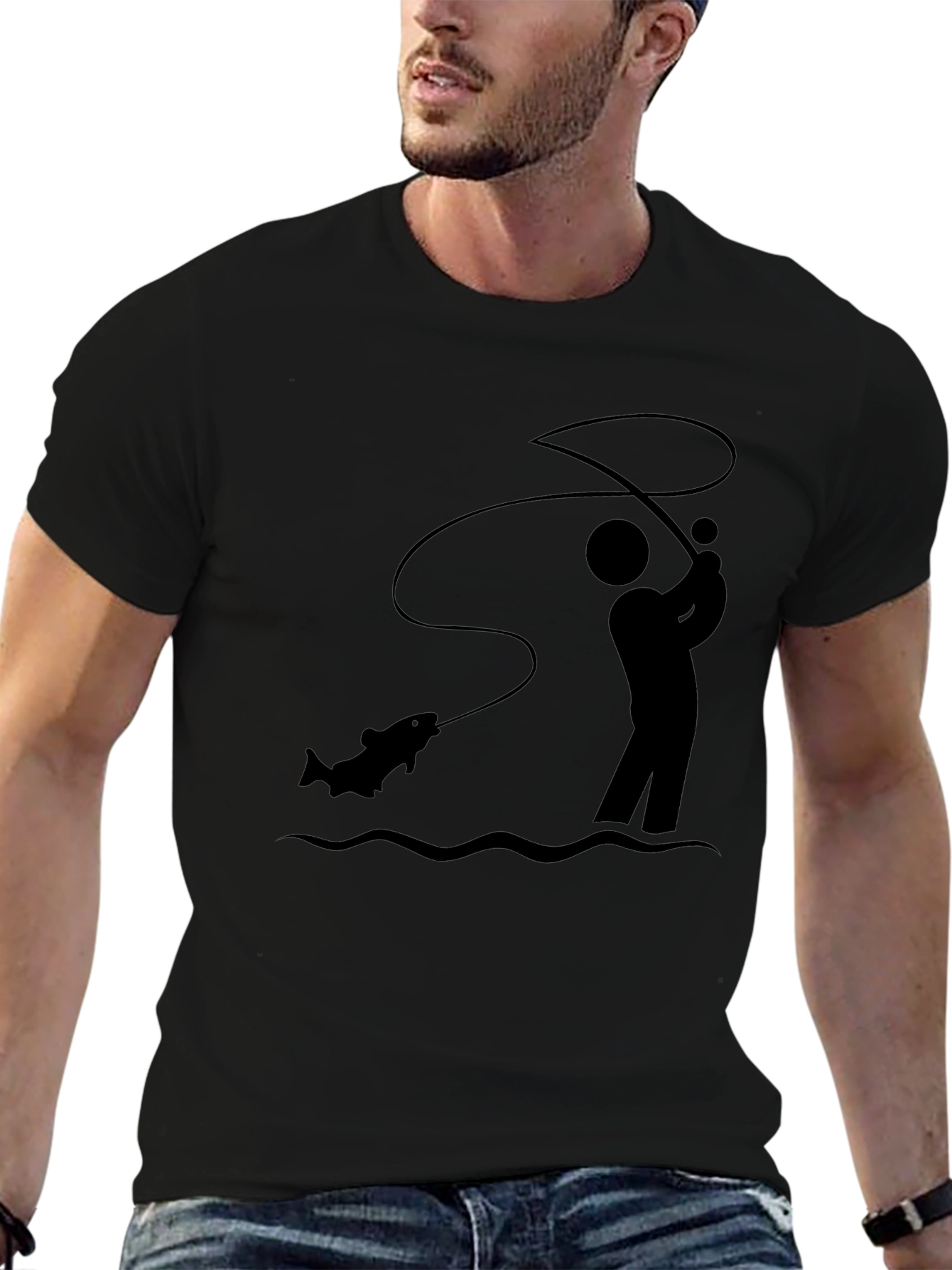 Fisherman Graphic Tee - Black Cotton T-Shirt