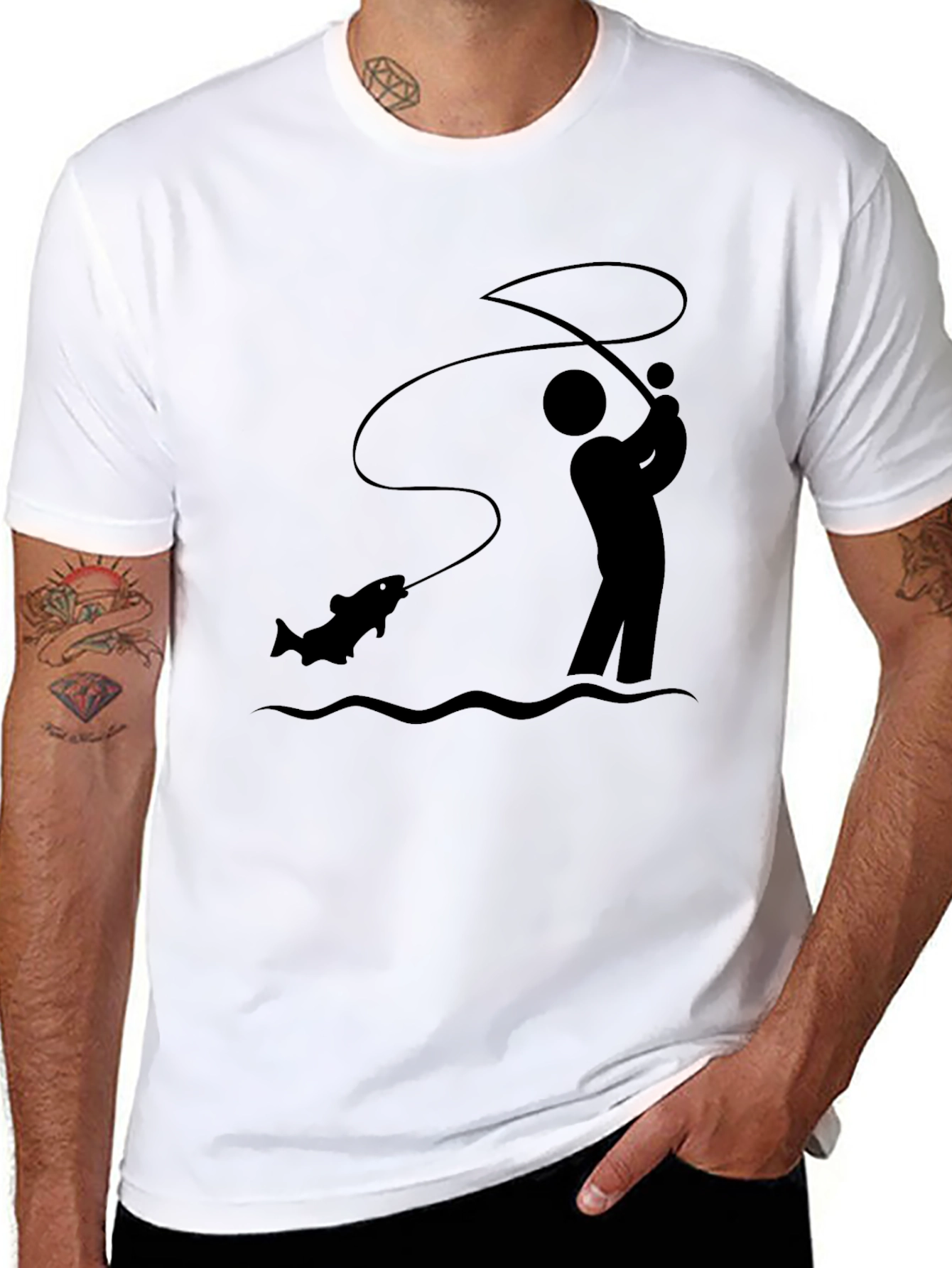 Fisherman Graphic Tee - Black Cotton T-Shirt