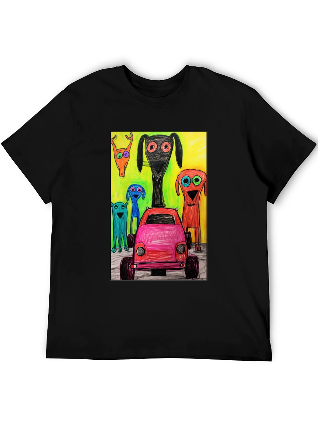 Cartoon Car & Creature Print Tee