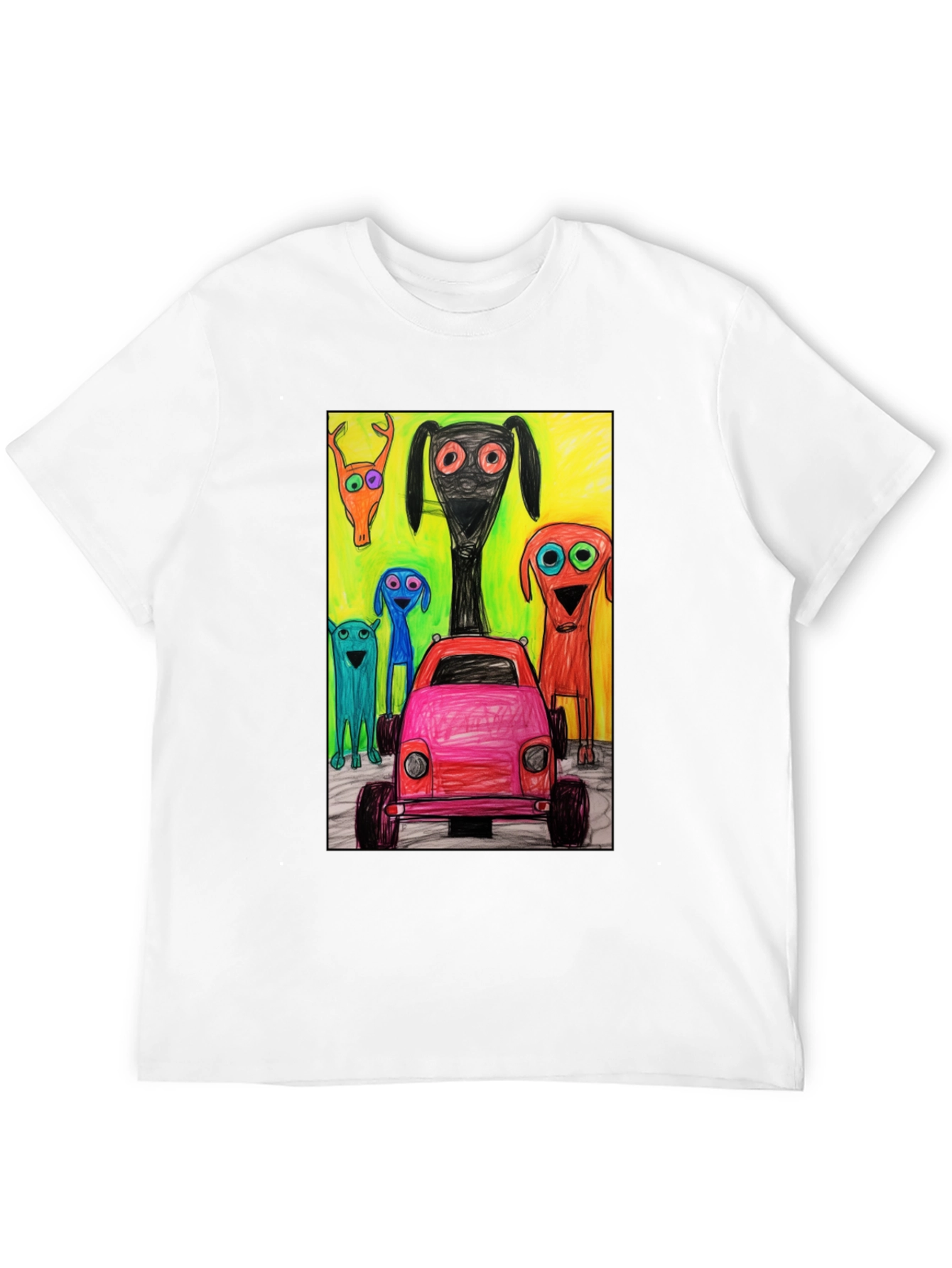 Cartoon Car & Creature Print Tee