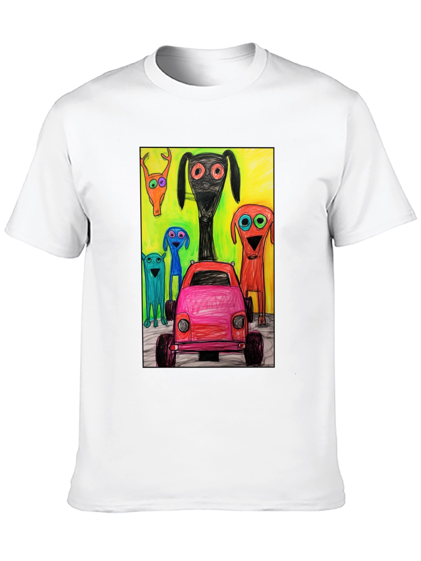 Cartoon Car & Creature Print Tee