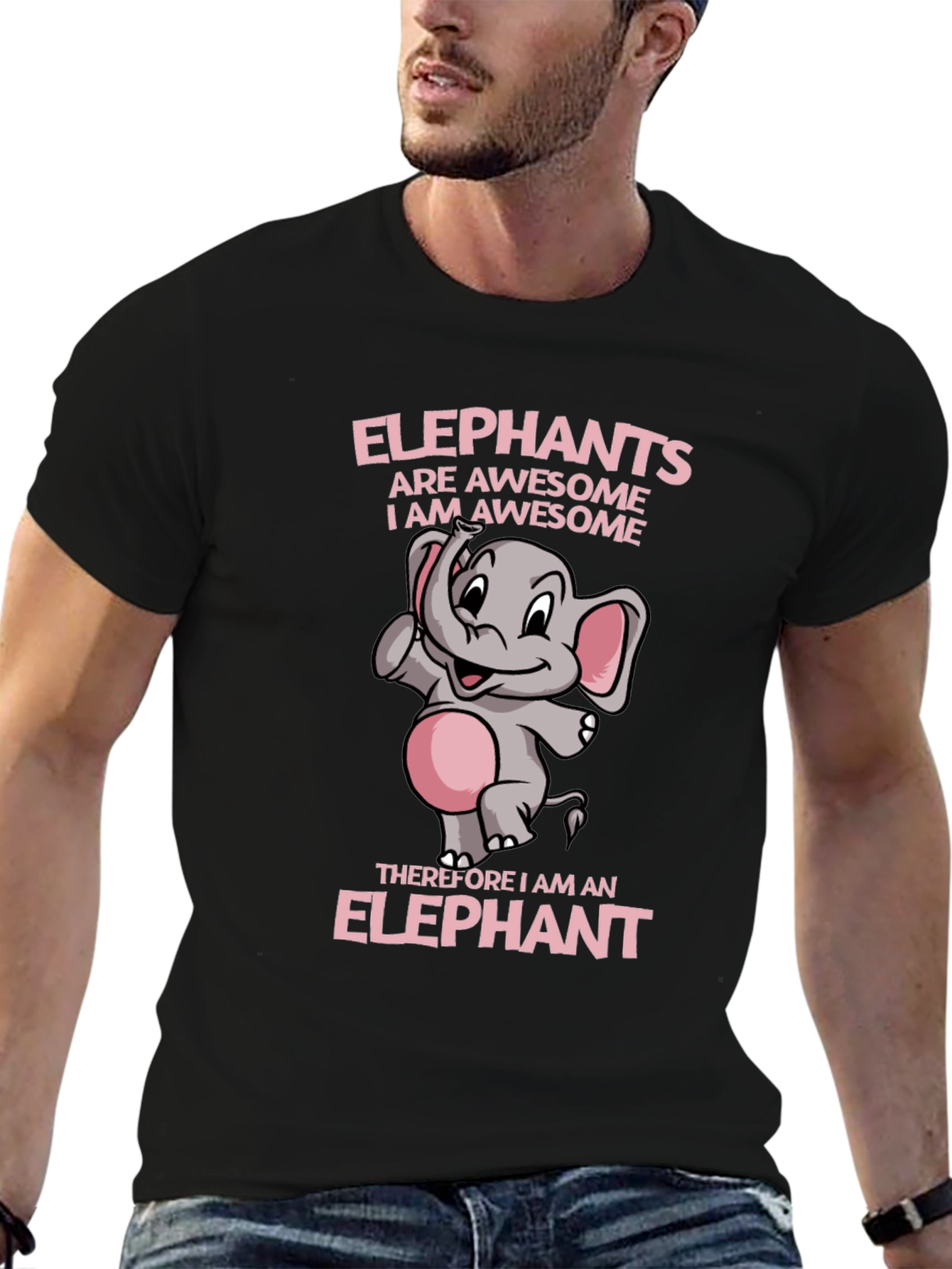 Awesome Elephant Graphic Black T-Shirt