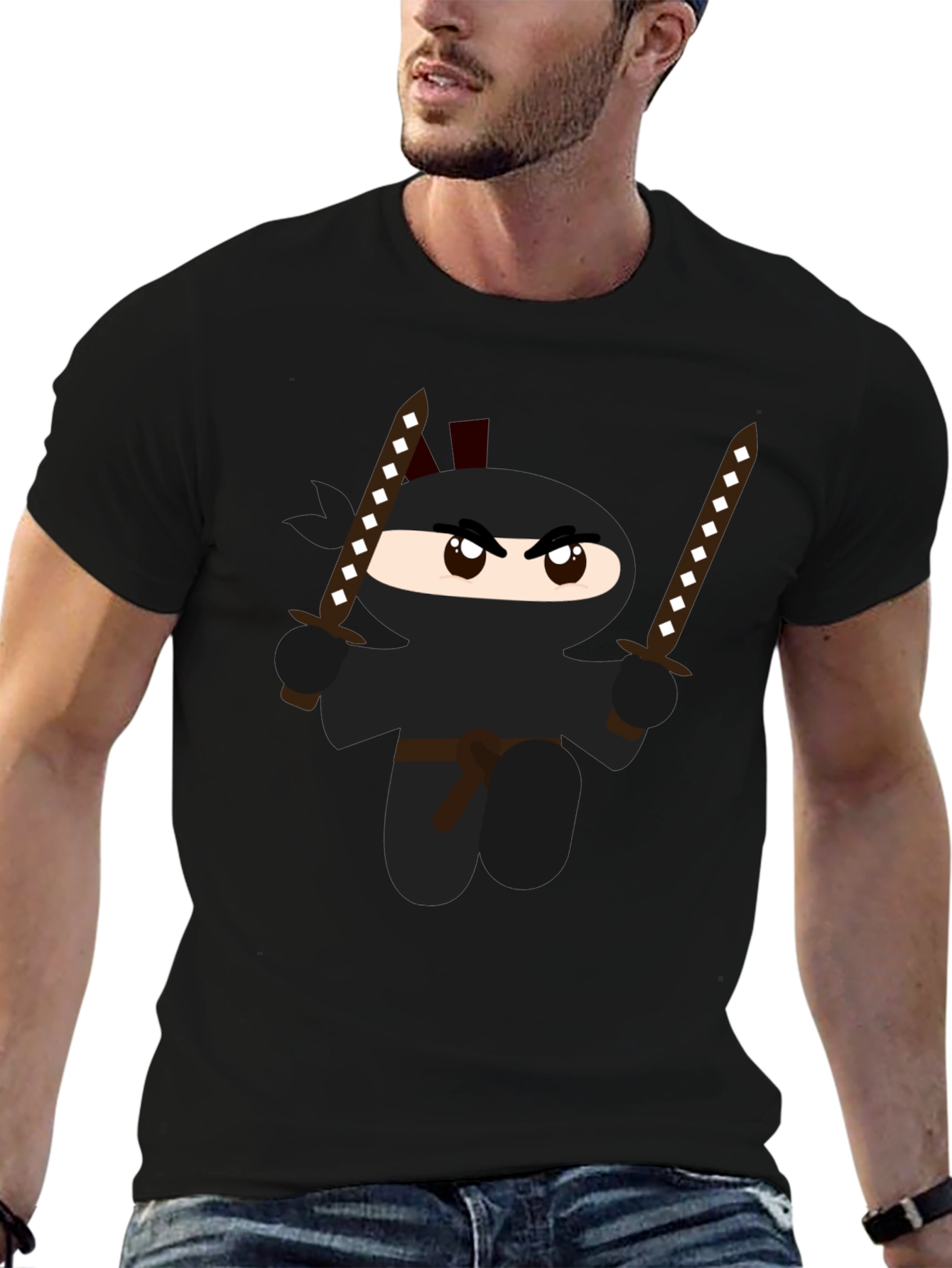 Cartoon Ninja Graphic Black T-Shirt