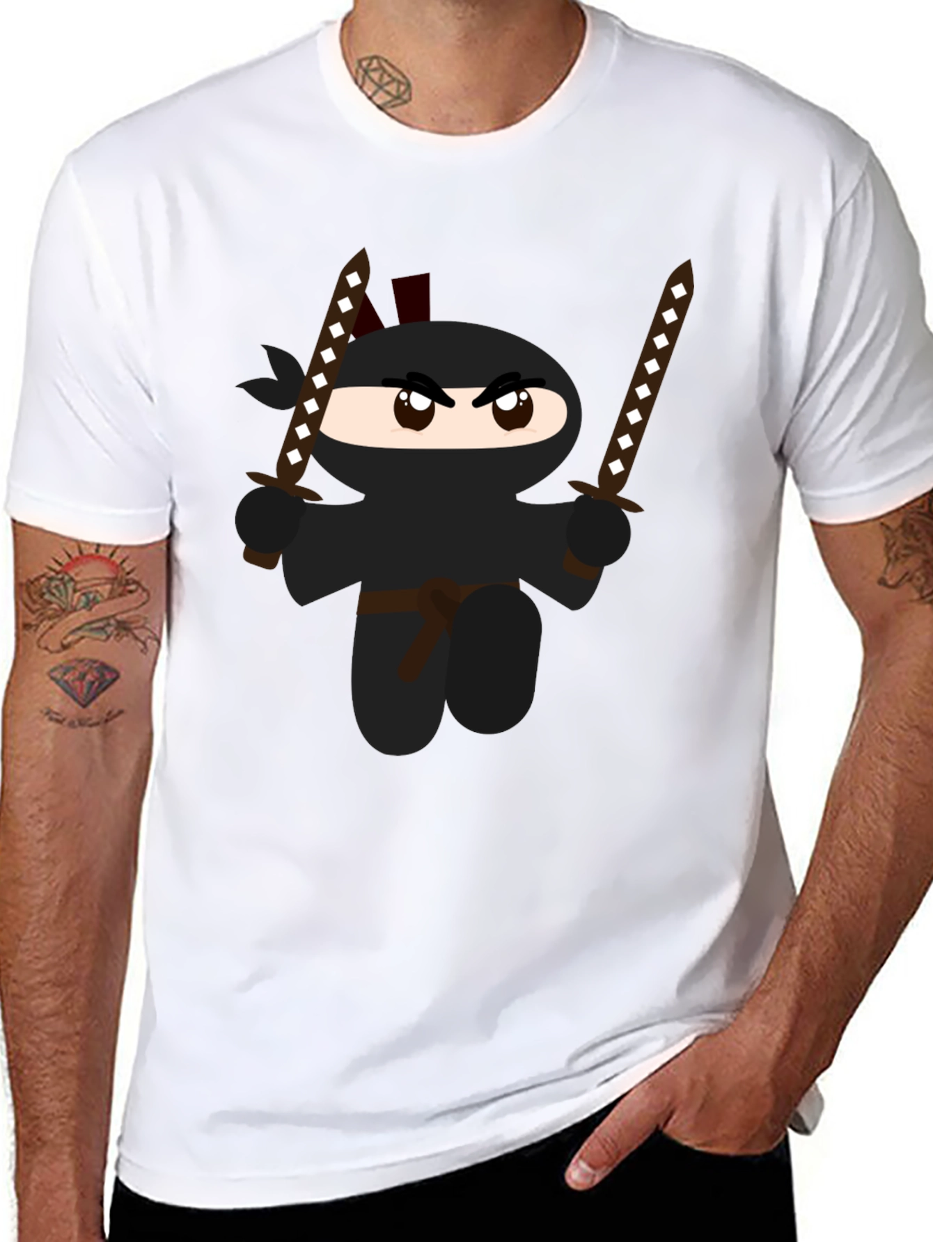 Cartoon Ninja Graphic Black T-Shirt