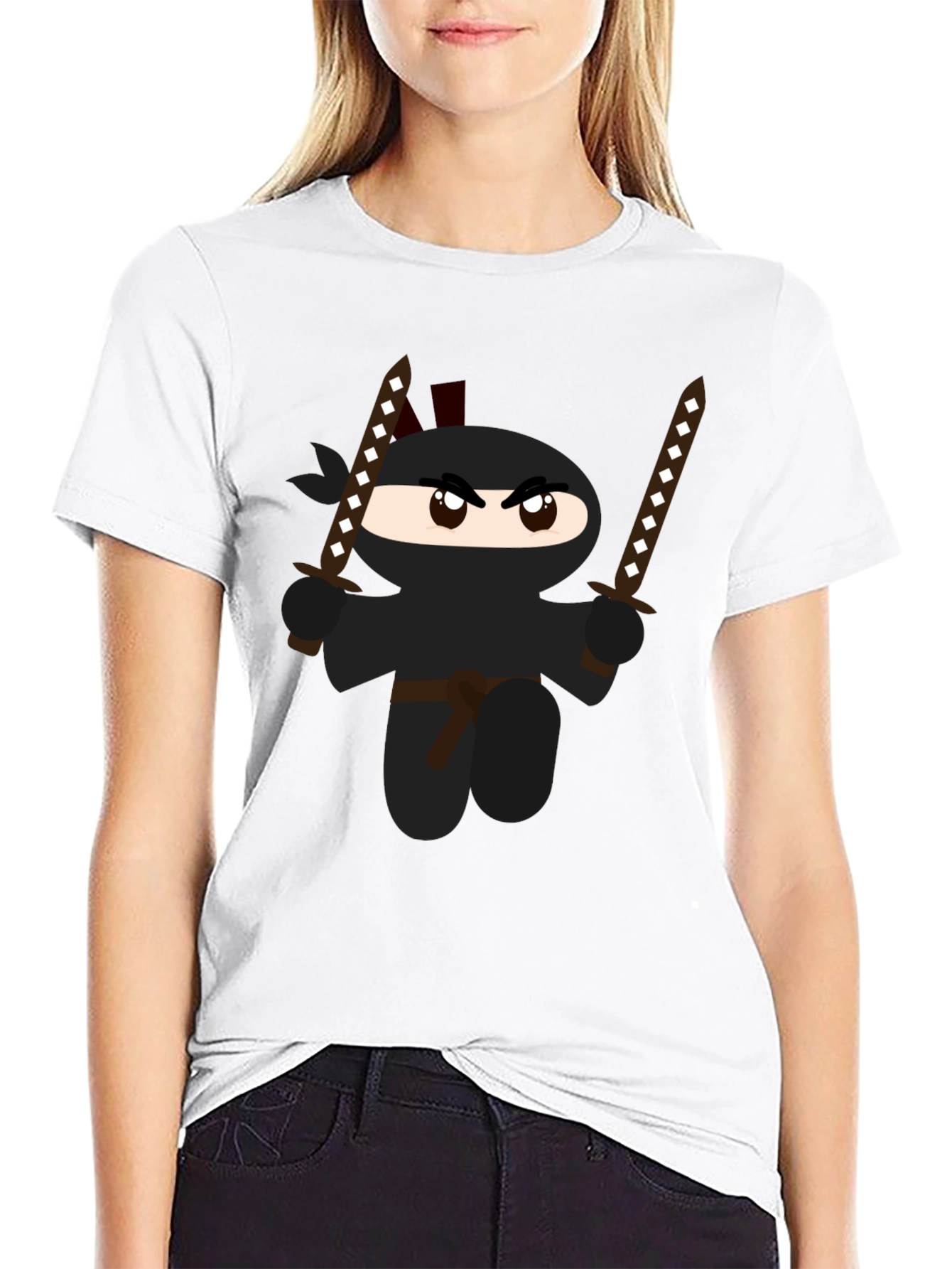 Cartoon Ninja Graphic Black T-Shirt