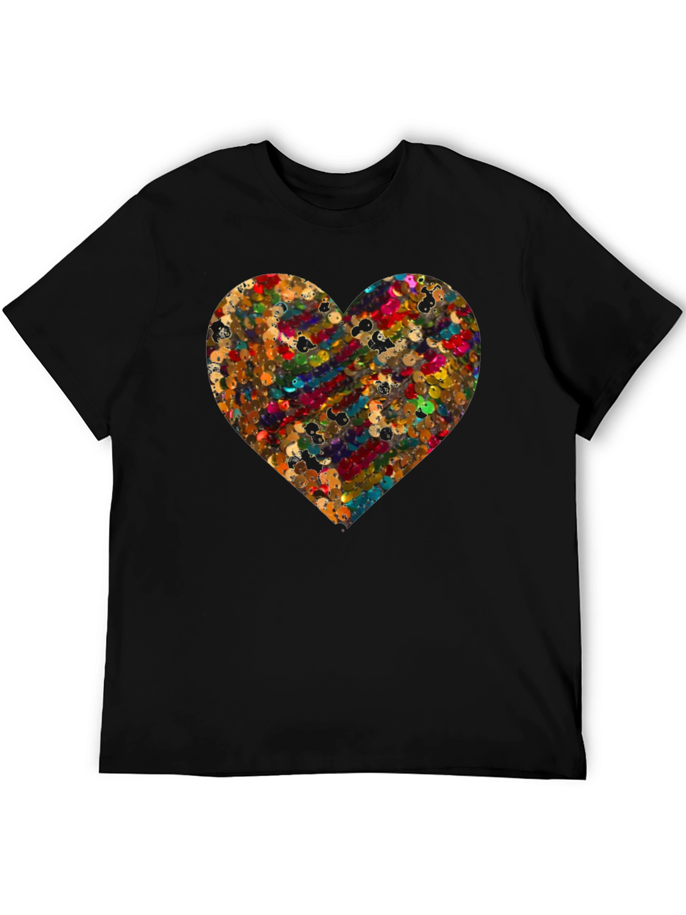 Heart Sequin Pattern Black T-Shirt