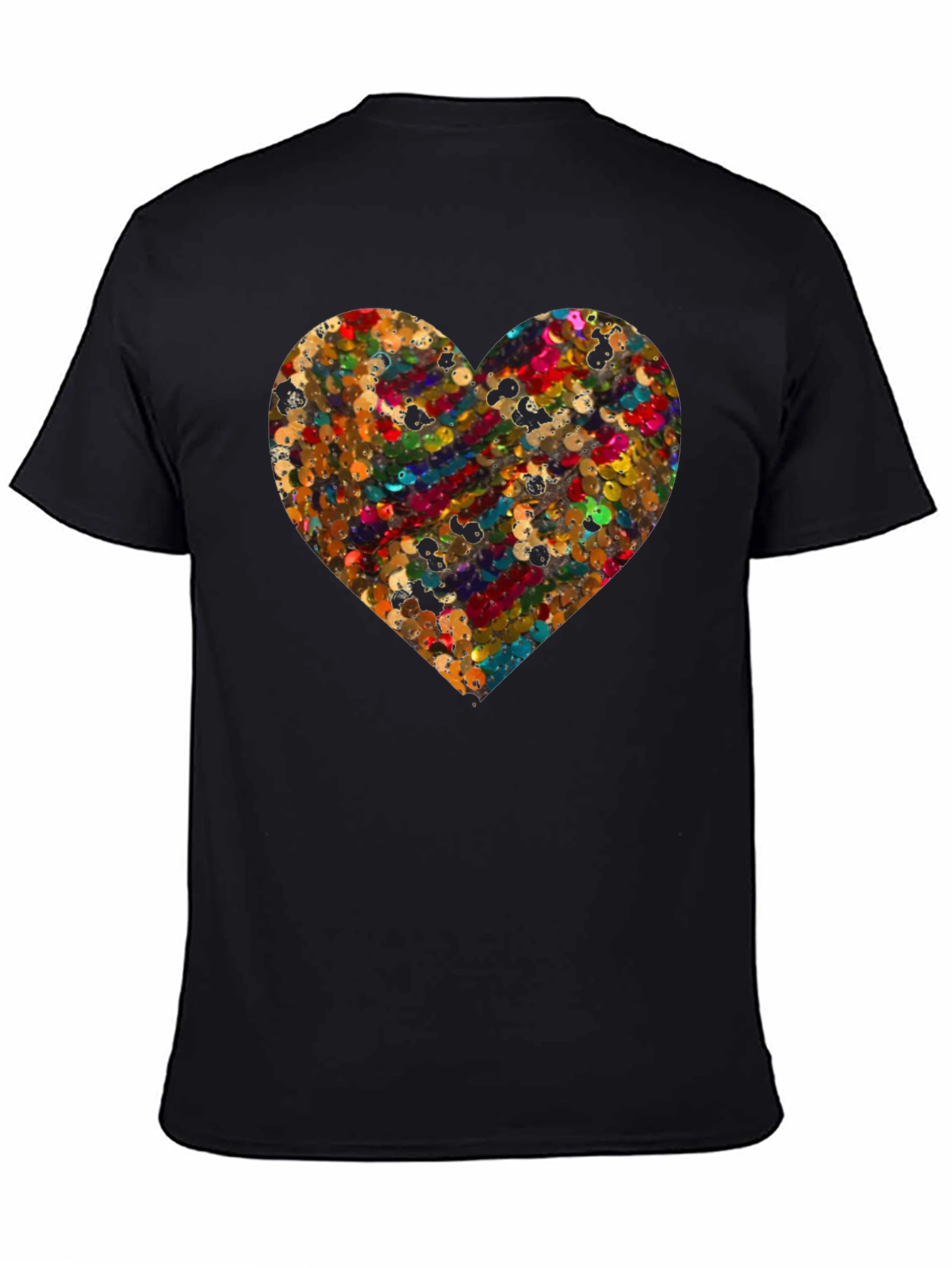 Heart Sequin Pattern Black T-Shirt