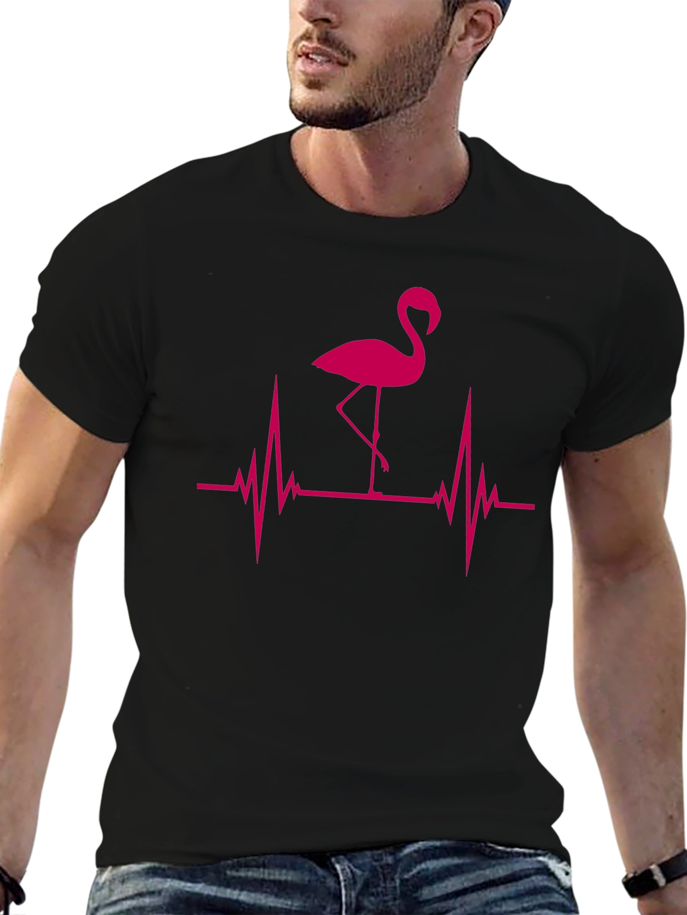 Flamingo Heartbeat Graphic Tee - Trendy Pink Design