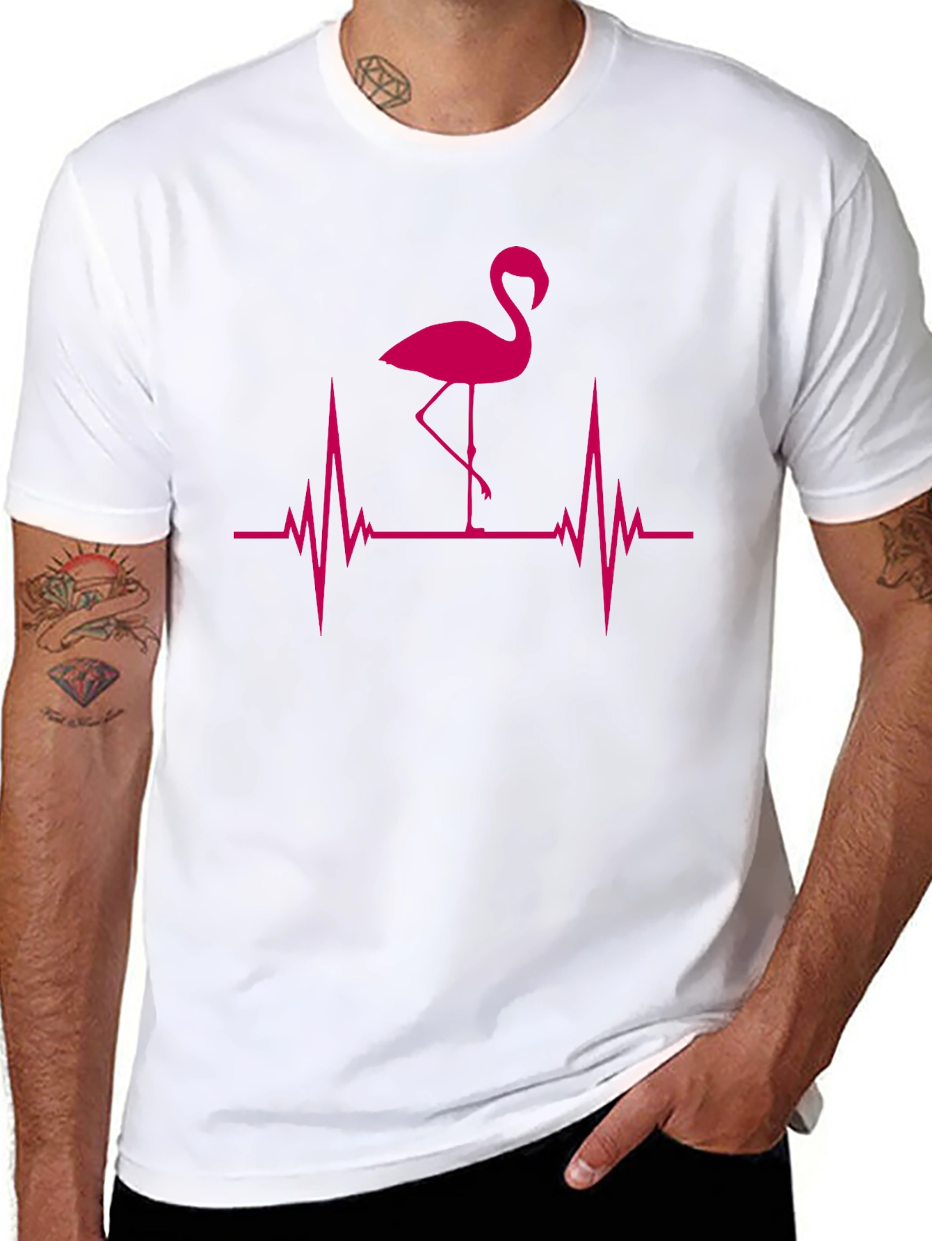 Flamingo Heartbeat Graphic Tee - Trendy Pink Design