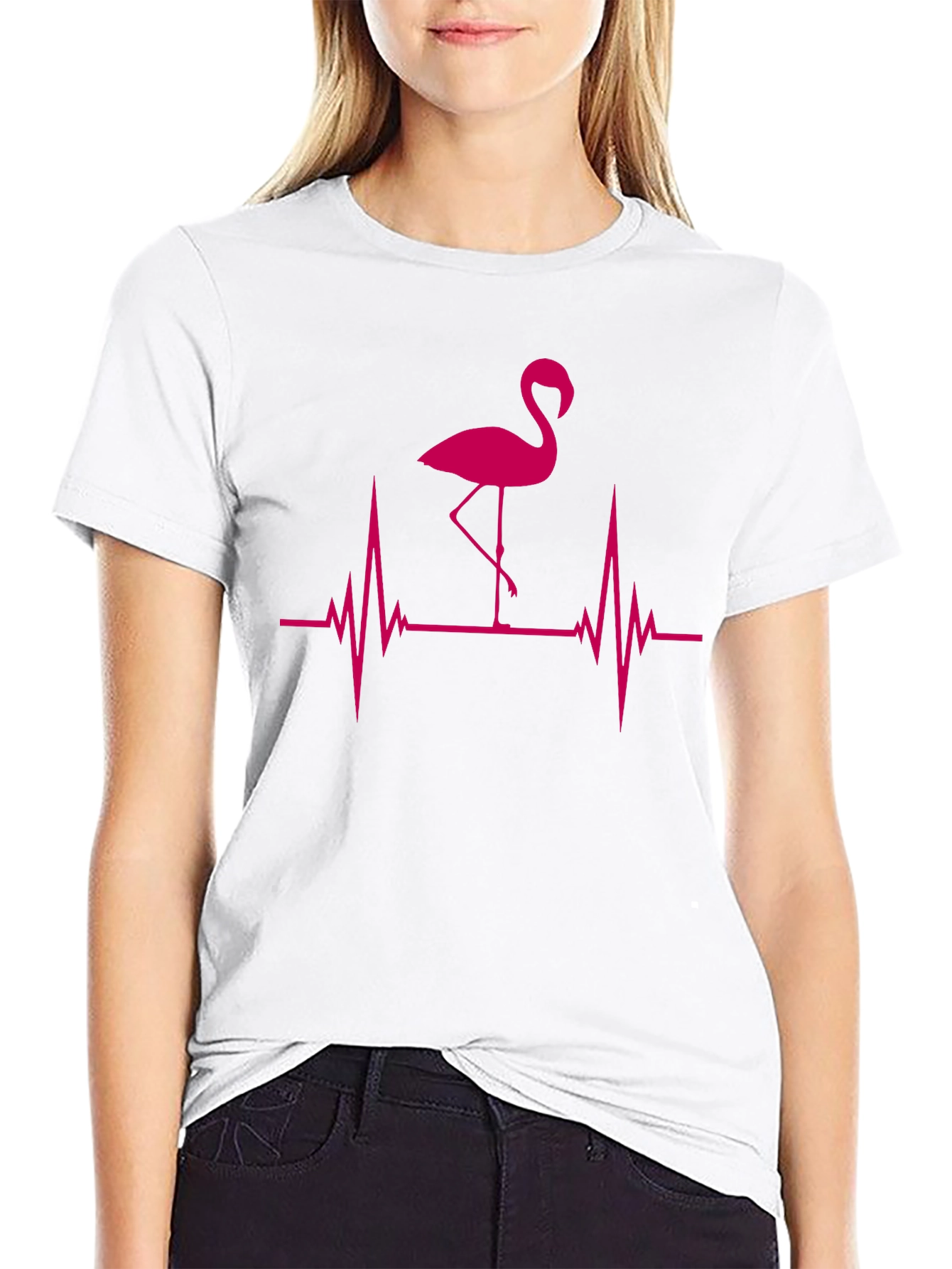 Flamingo Heartbeat Graphic Tee - Trendy Pink Design