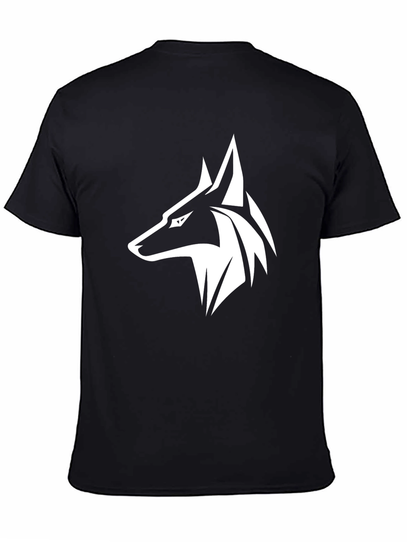Black T-Shirt with Stylized Wolf Design