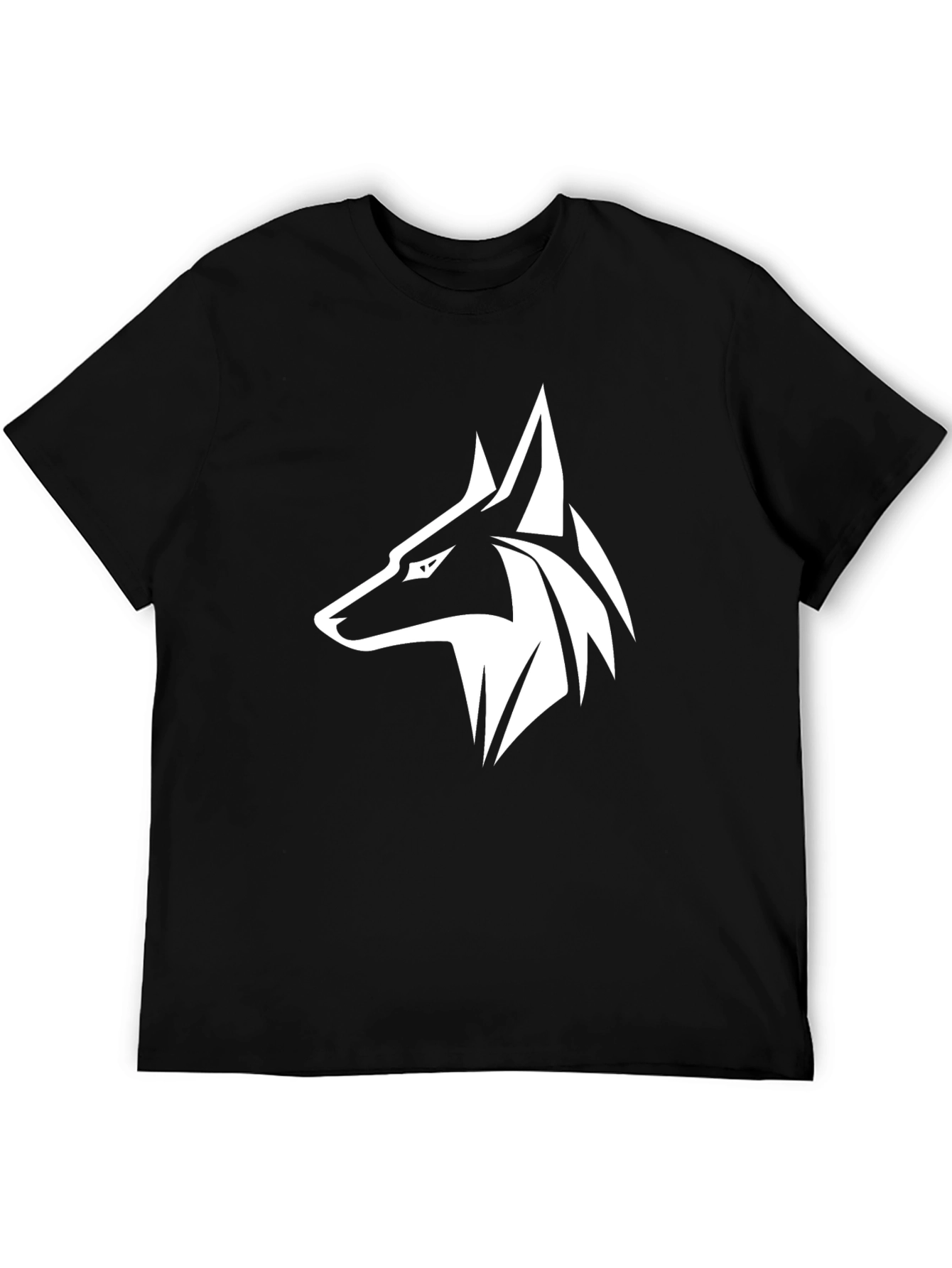 Black T-Shirt with Stylized Wolf Design