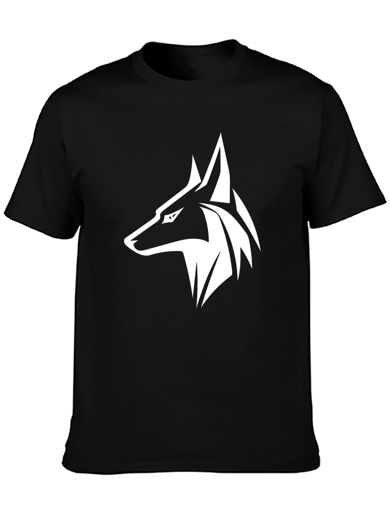 Black T-Shirt with Stylized Wolf Design