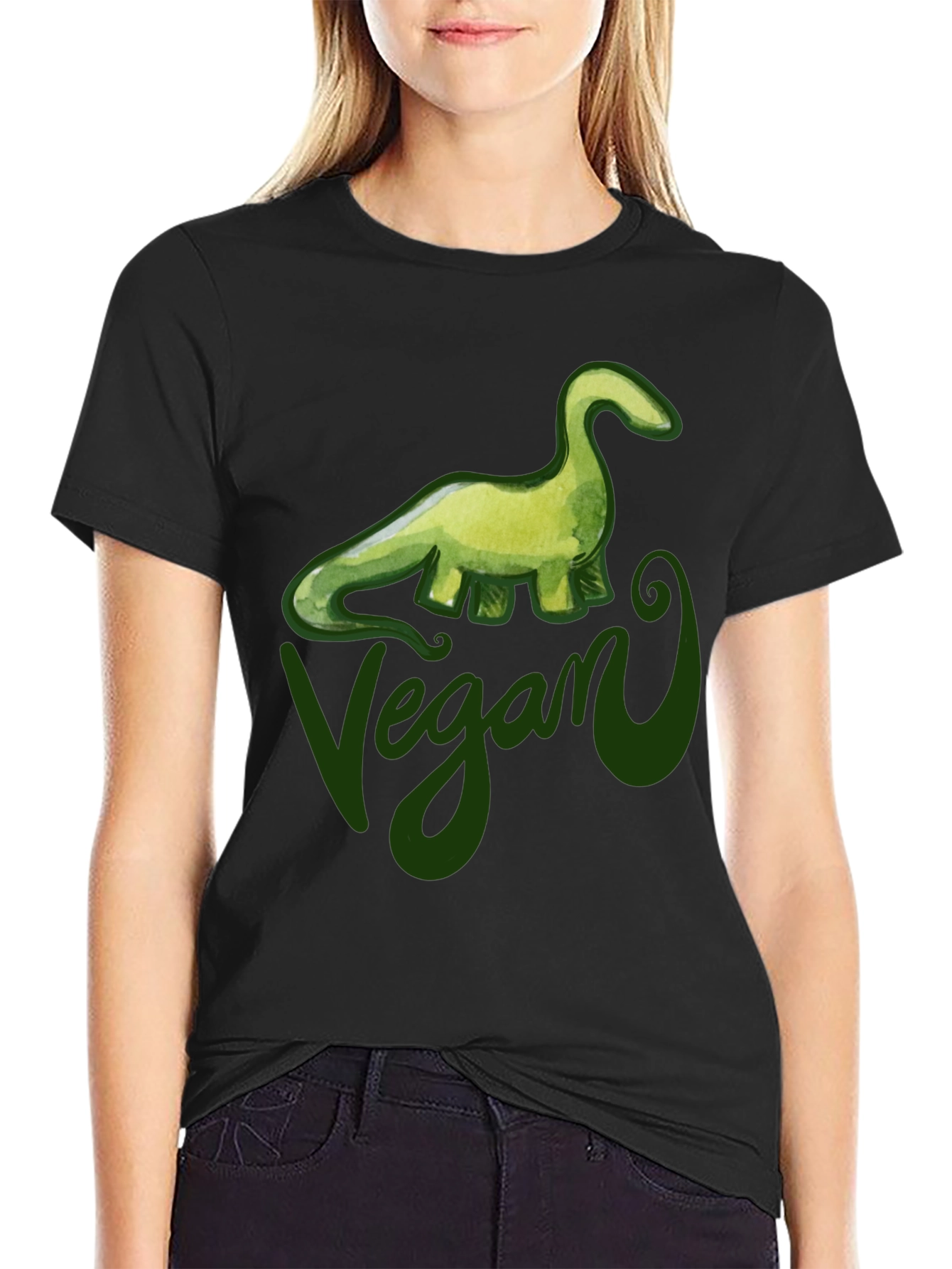 Vegan Dinosaur Graphic T-Shirt - Black