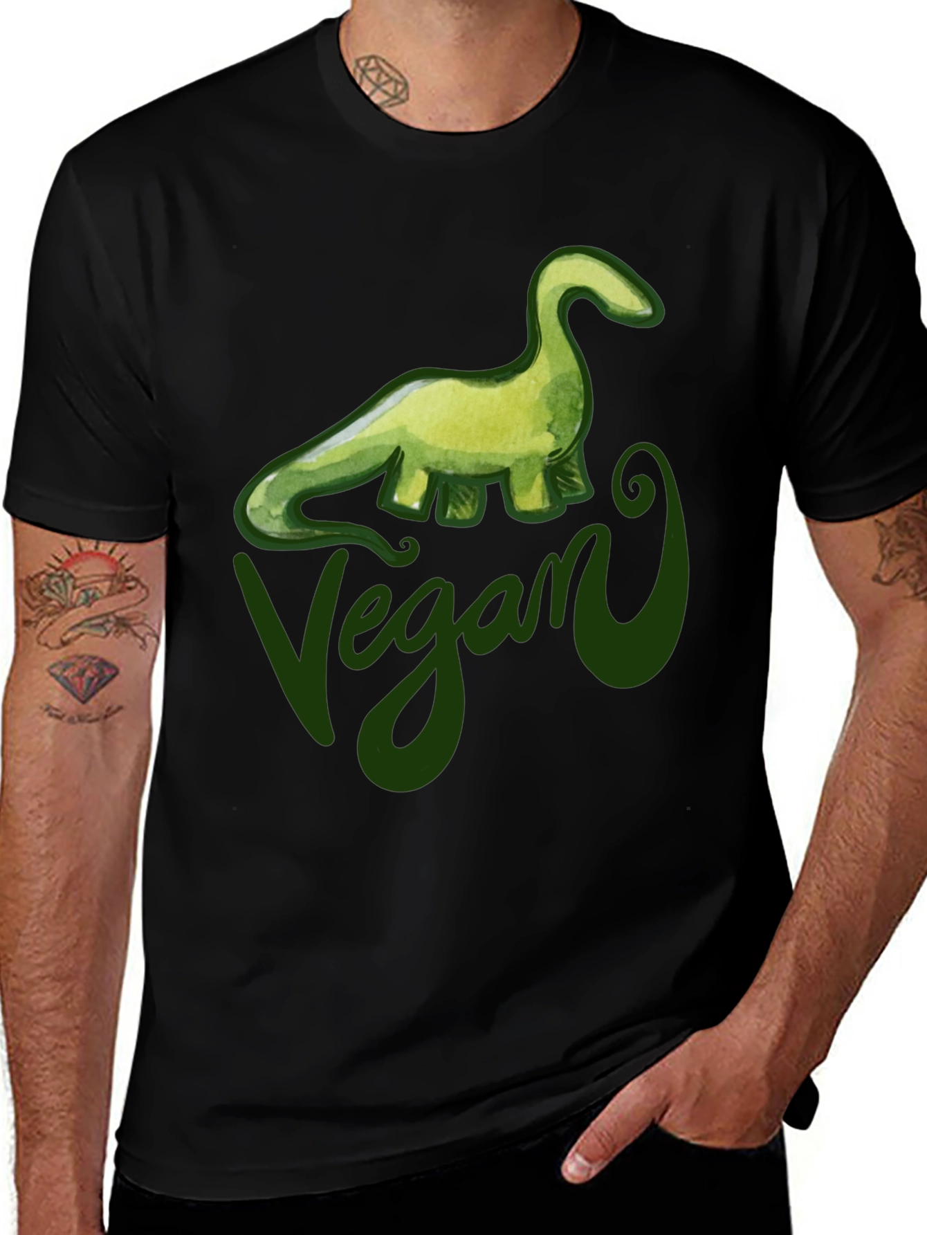 Vegan Dinosaur Graphic T-Shirt - Black