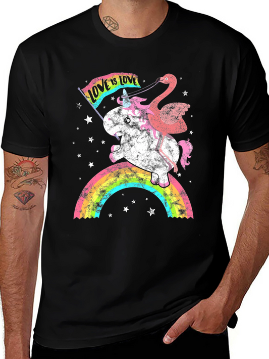 Unicorn & Flamingo Pride T-Shirt Love is Love Rainbow Graphic Tee
