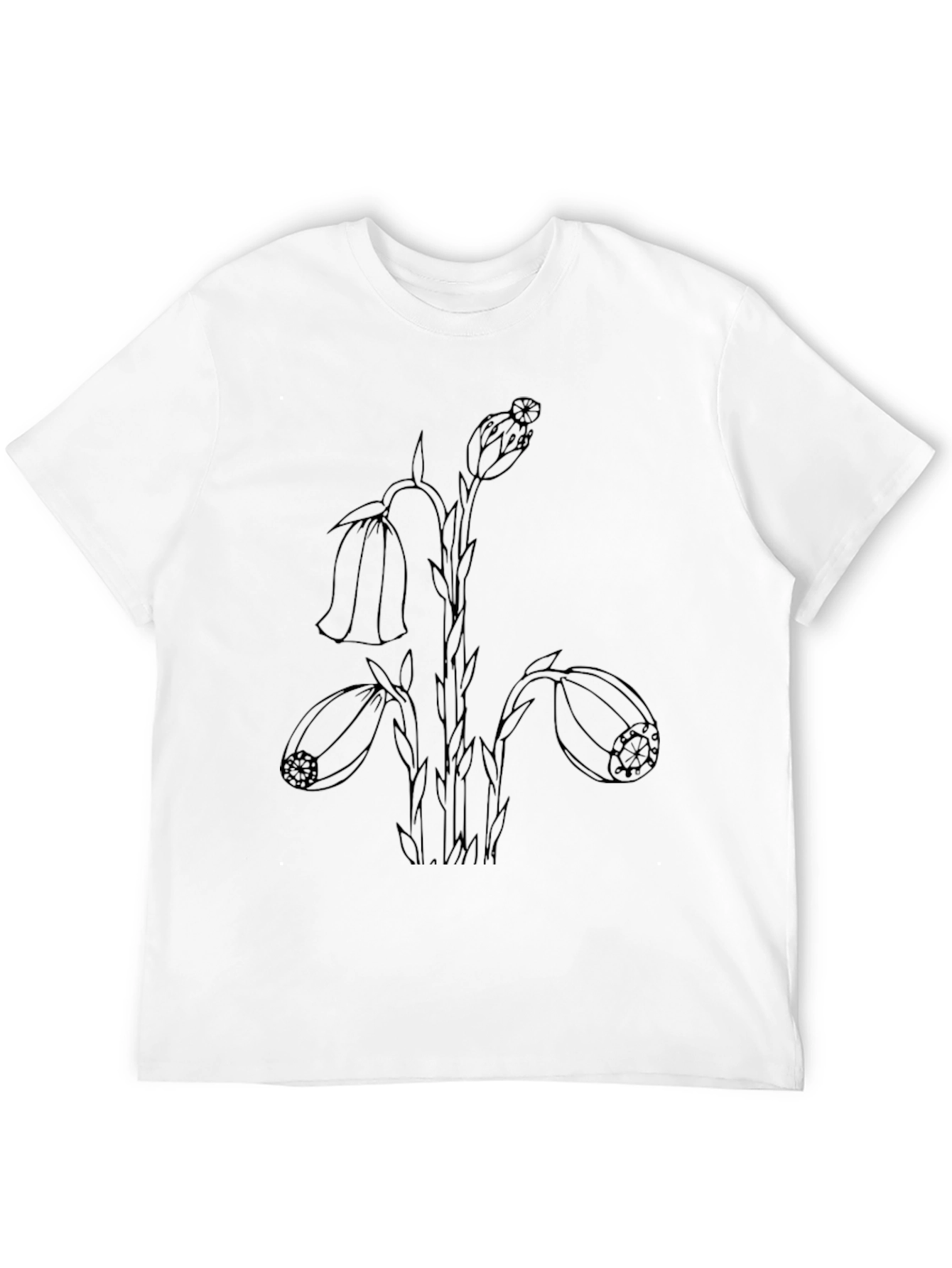 Black T-Shirt with Botanical Line Art
