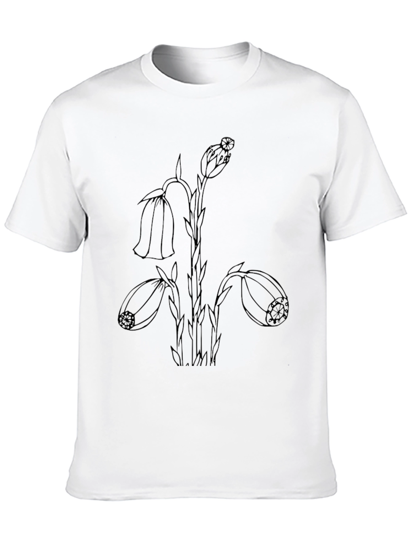 Black T-Shirt with Botanical Line Art