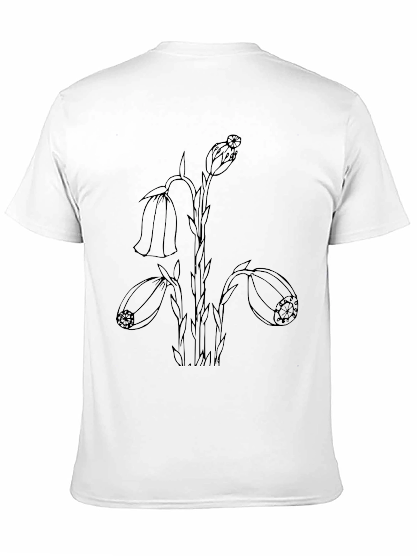 Black T-Shirt with Botanical Line Art
