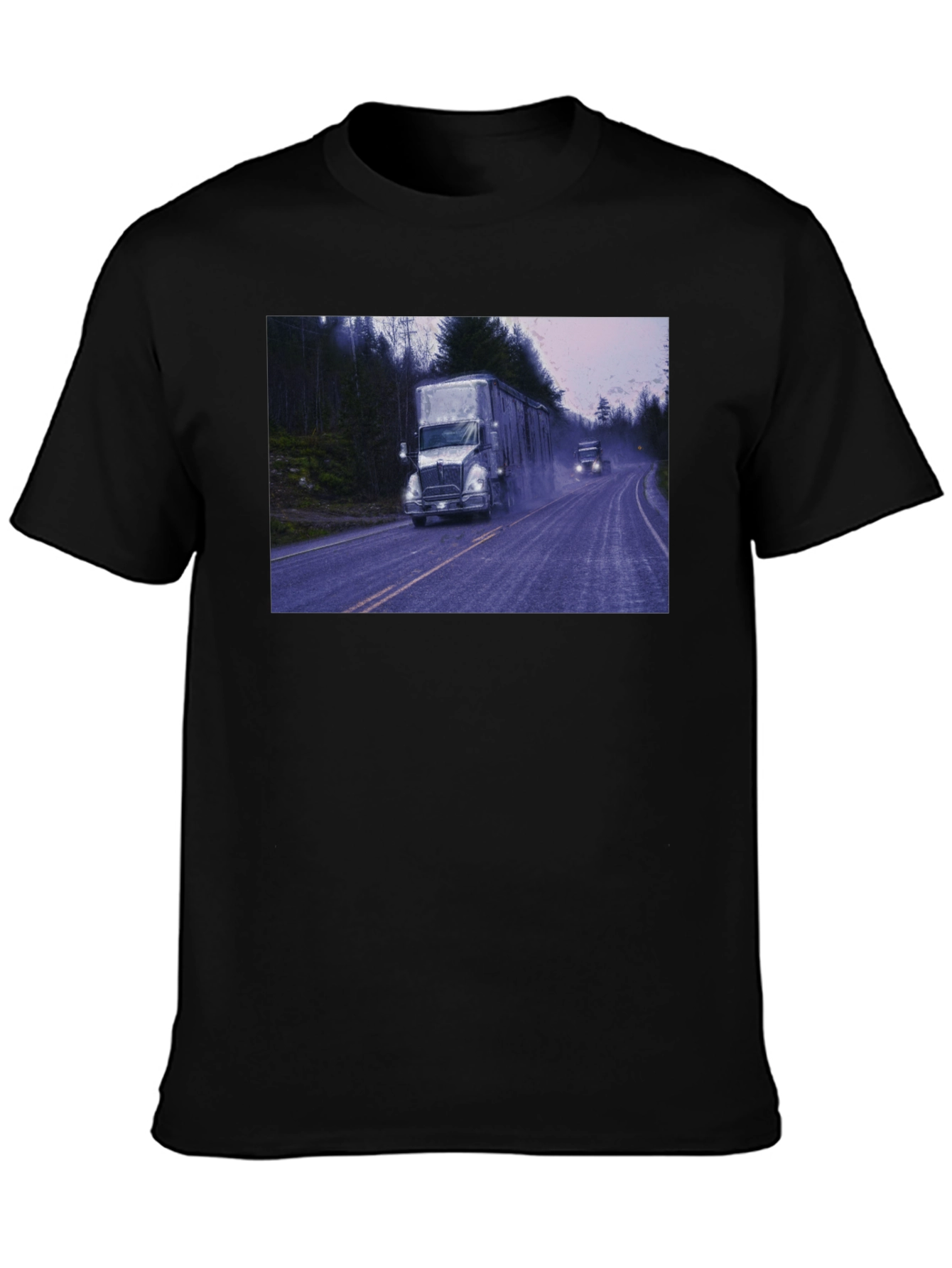 Truck Scene Graphic Tee - Black Cotton Blend