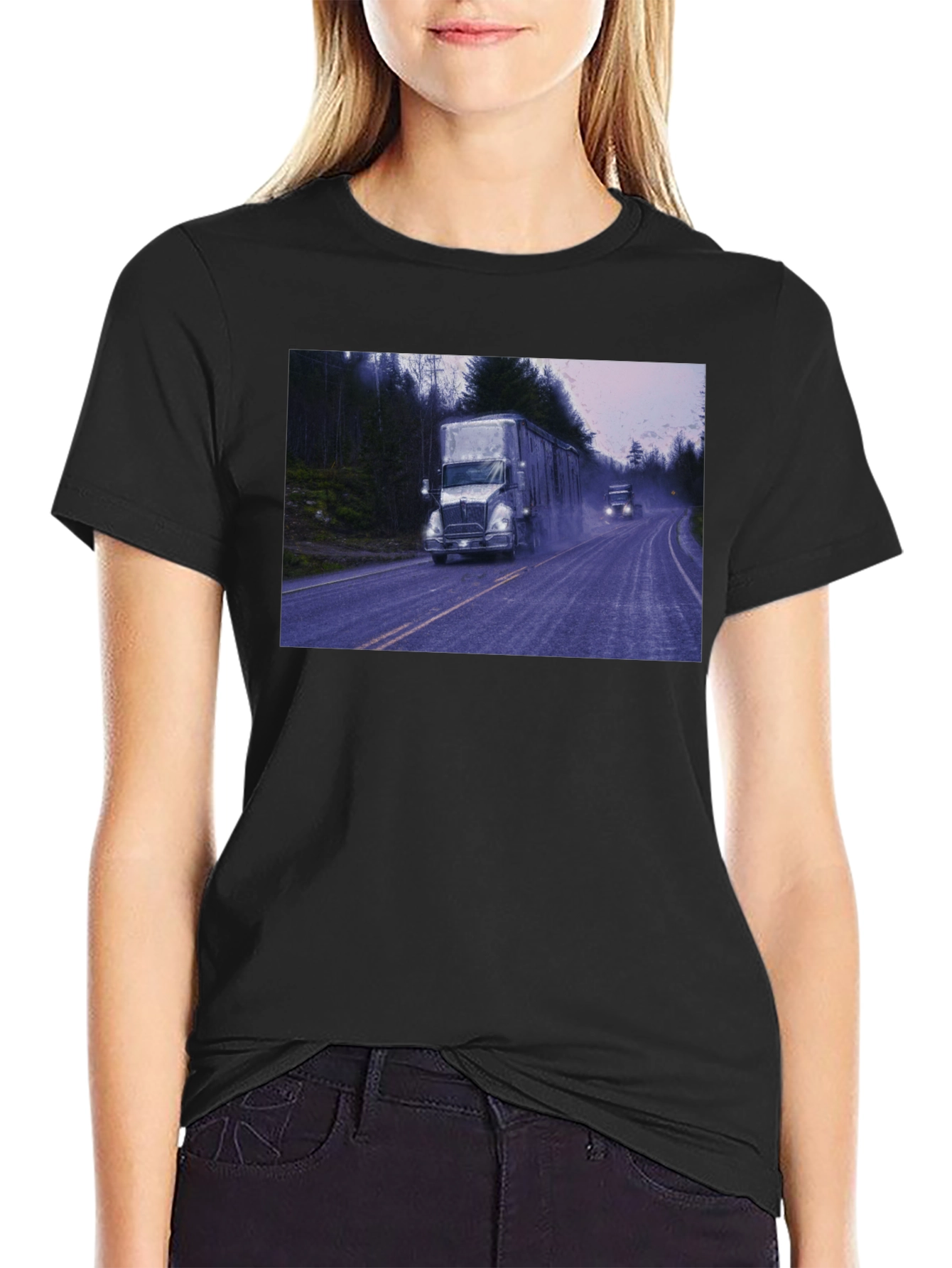 Truck Scene Graphic Tee - Black Cotton Blend