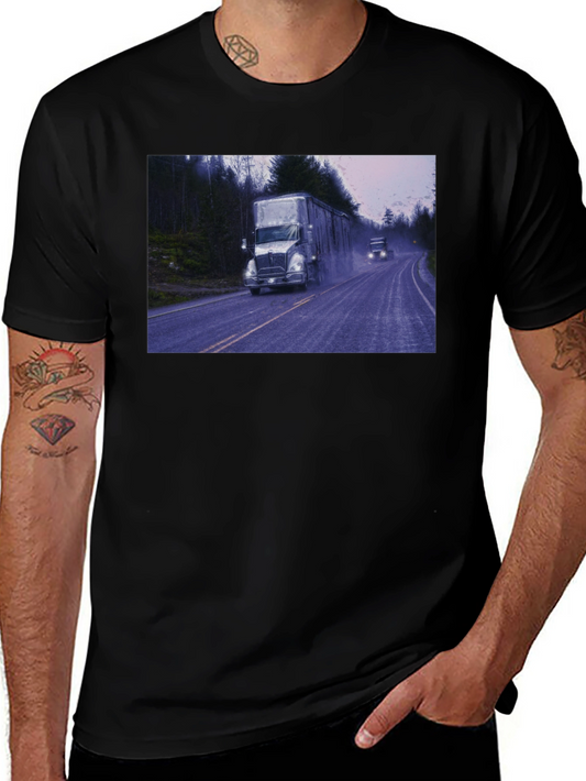 Truck Scene Graphic Tee - Black Cotton Blend