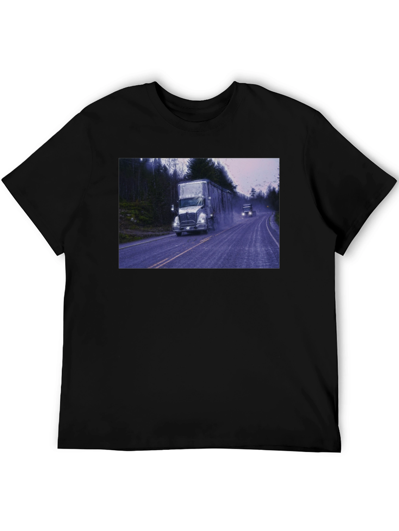 Truck Scene Graphic Tee - Black Cotton Blend
