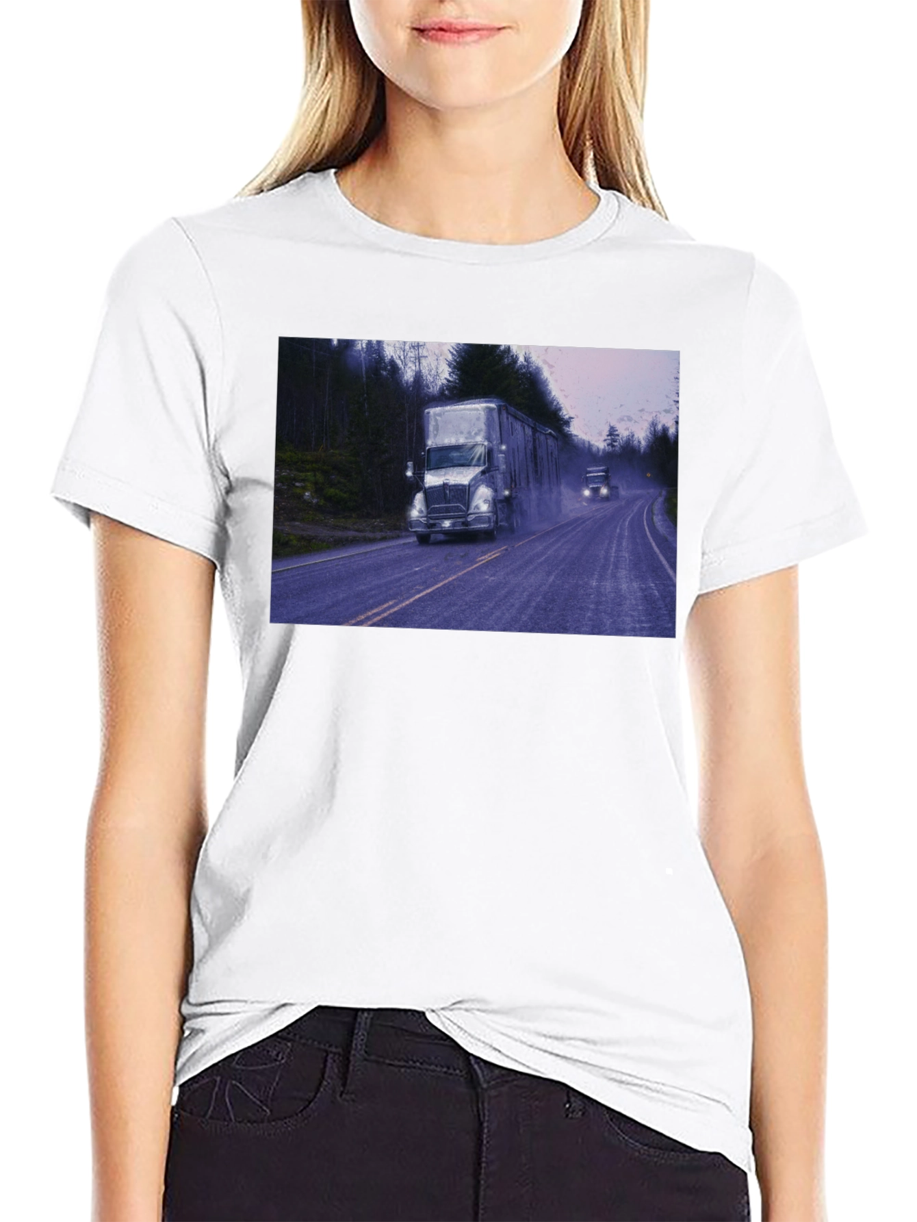 Truck Scene Graphic Tee - Black Cotton Blend