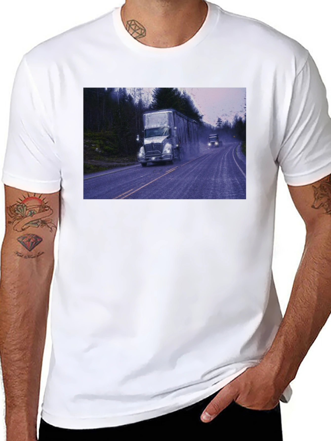 Truck Scene Graphic Tee - Black Cotton Blend