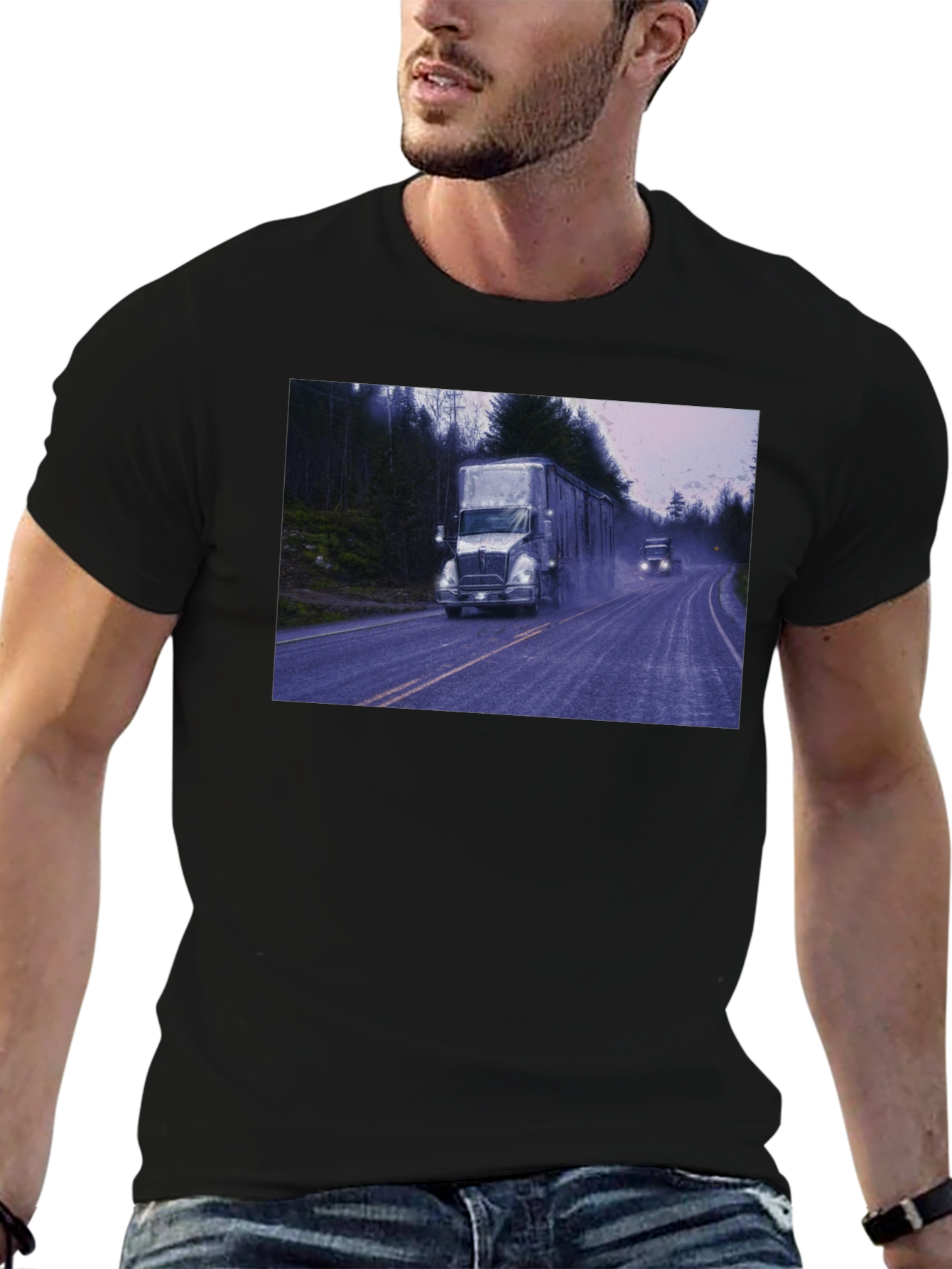 Truck Scene Graphic Tee - Black Cotton Blend